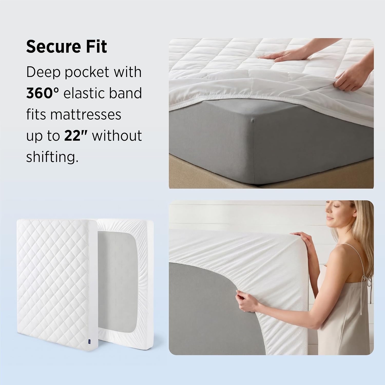 image:imageBedsure Queen Mattress Protector Quilted Waterproof Mattress Protector with Deep Pocket up to 22 Inches Soft Breathable Noiseless Bed Pad Topper Queen Bed Cover for Home Bedroom Hotel WhiteWhite