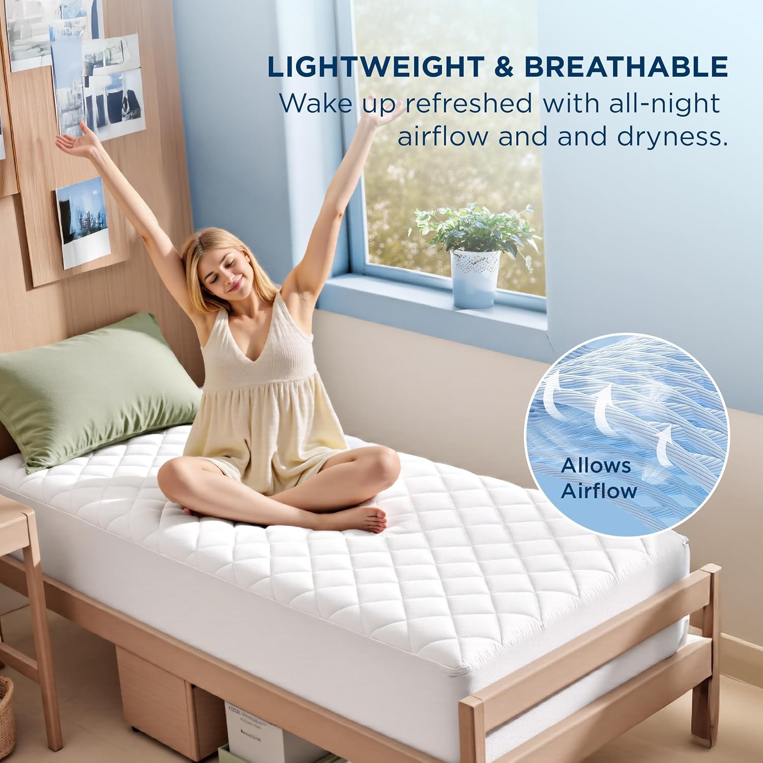 image:imageBedsure Queen Mattress Protector Quilted Waterproof Mattress Protector with Deep Pocket up to 22 Inches Soft Breathable Noiseless Bed Pad Topper Queen Bed Cover for Home Bedroom Hotel WhiteWhite