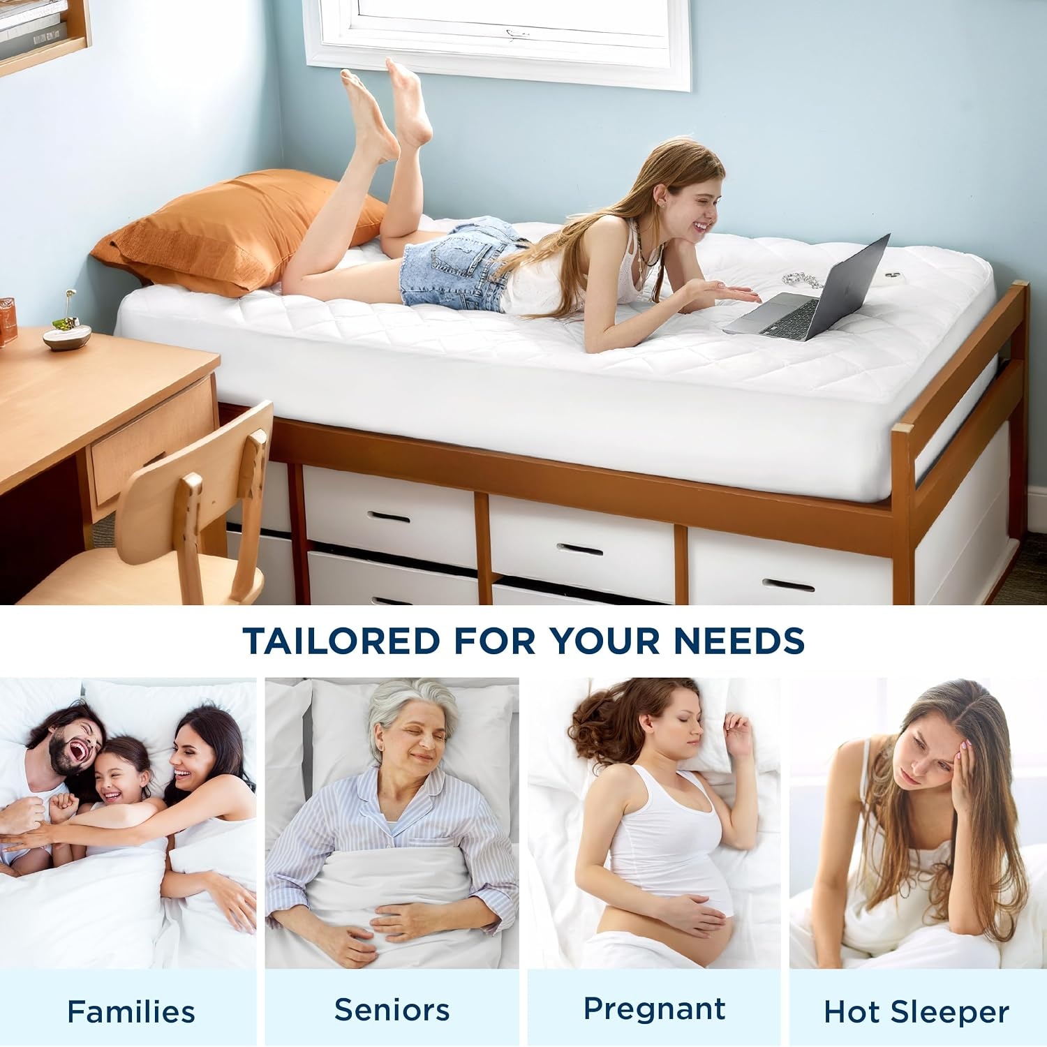 image:imageBedsure Queen Mattress Protector Quilted Waterproof Mattress Protector with Deep Pocket up to 22 Inches Soft Breathable Noiseless Bed Pad Topper Queen Bed Cover for Home Bedroom Hotel WhiteWhite