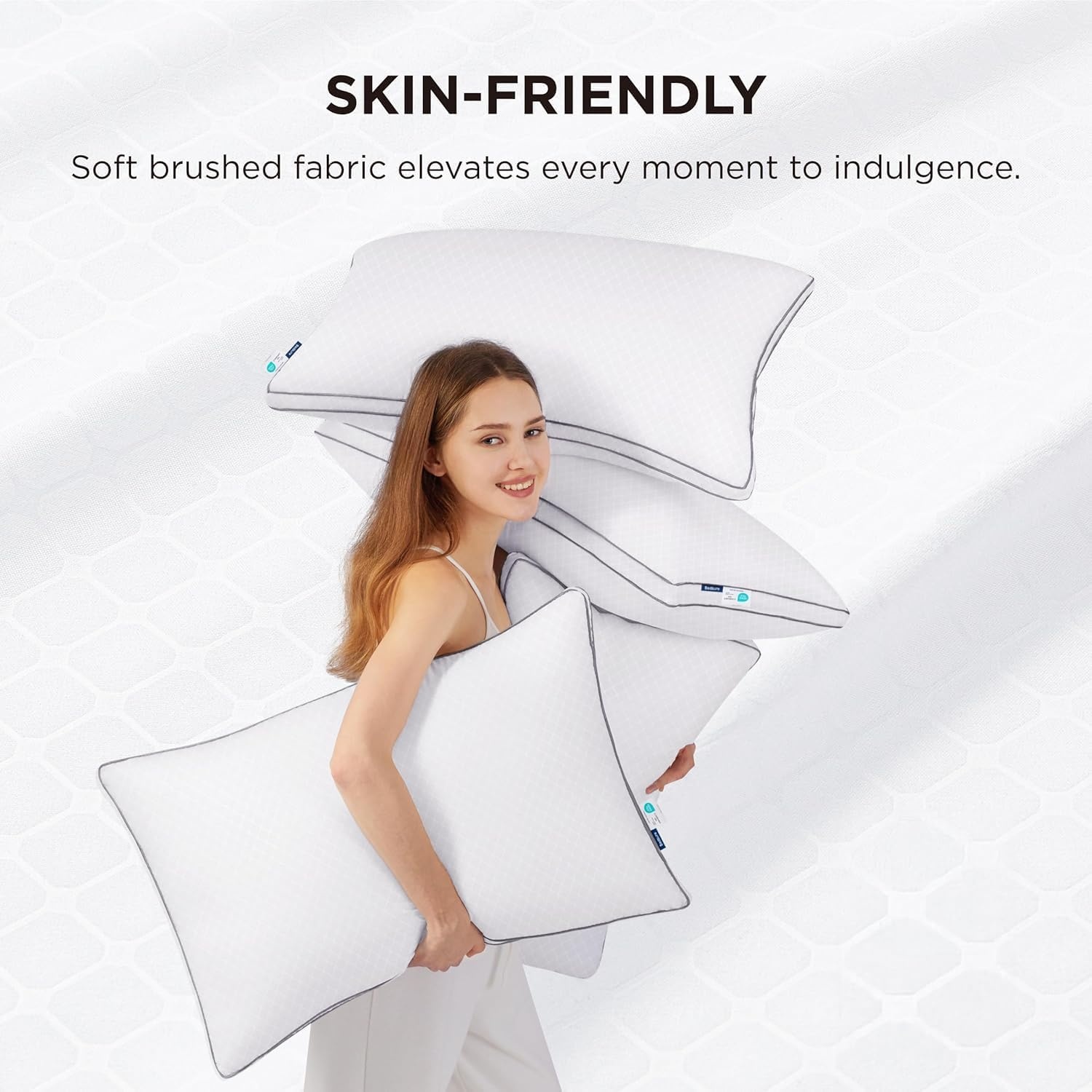image:imageBedsure Queen Pillows Set of 2 Fluffy Bed Pillows for Sleeping Hotel Quality Diamond Quilted Design Gusseted Supportive Down Alternative Filling for Back Stomach Side Sleepers