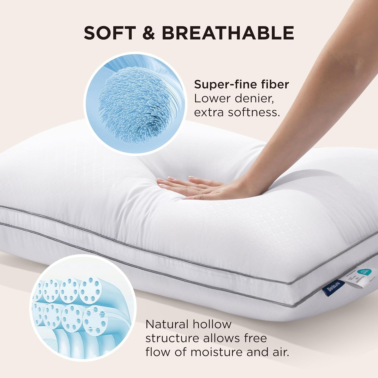 image:imageBedsure Queen Pillows Set of 2 Fluffy Bed Pillows for Sleeping Hotel Quality Diamond Quilted Design Gusseted Supportive Down Alternative Filling for Back Stomach Side Sleepers