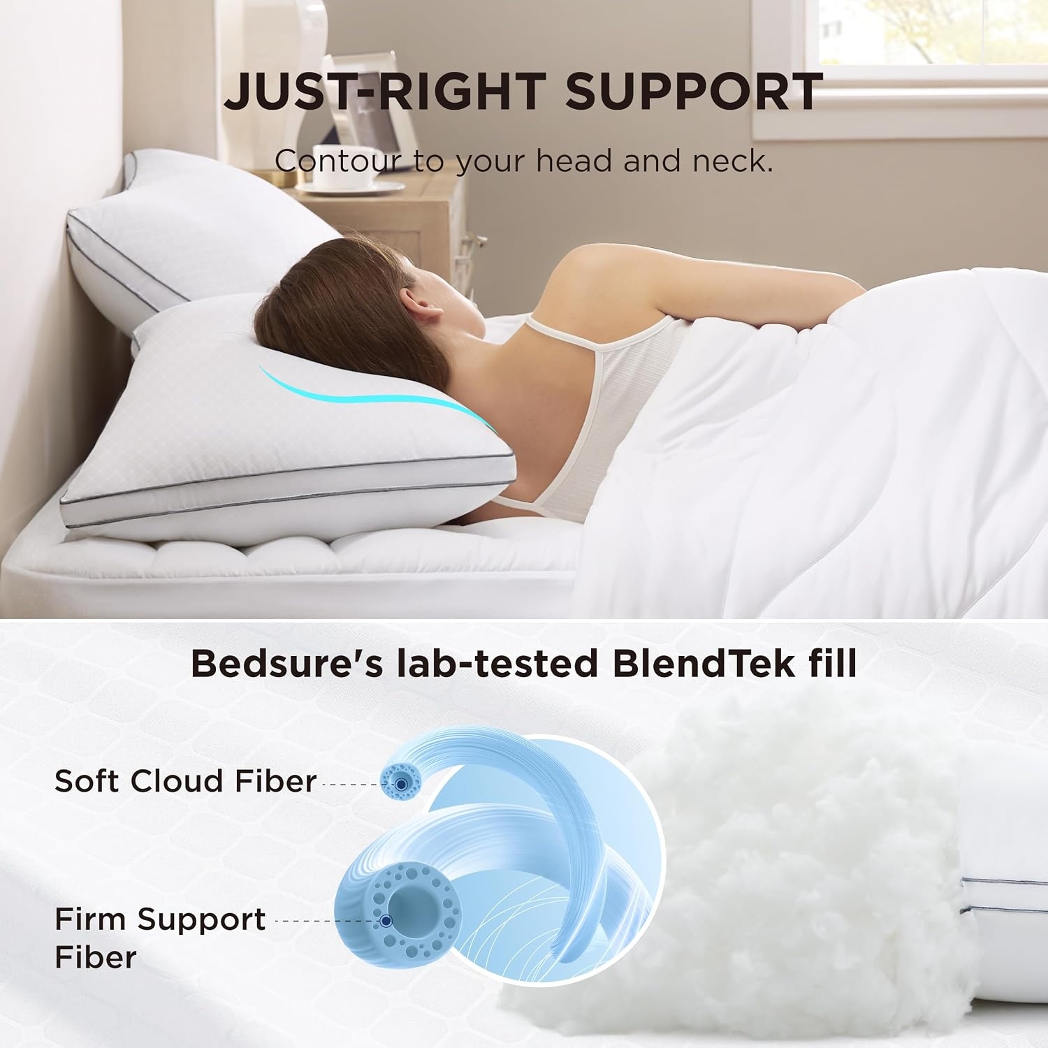 image:imageBedsure Queen Pillows Set of 2 Fluffy Bed Pillows for Sleeping Hotel Quality Diamond Quilted Design Gusseted Supportive Down Alternative Filling for Back Stomach Side Sleepers