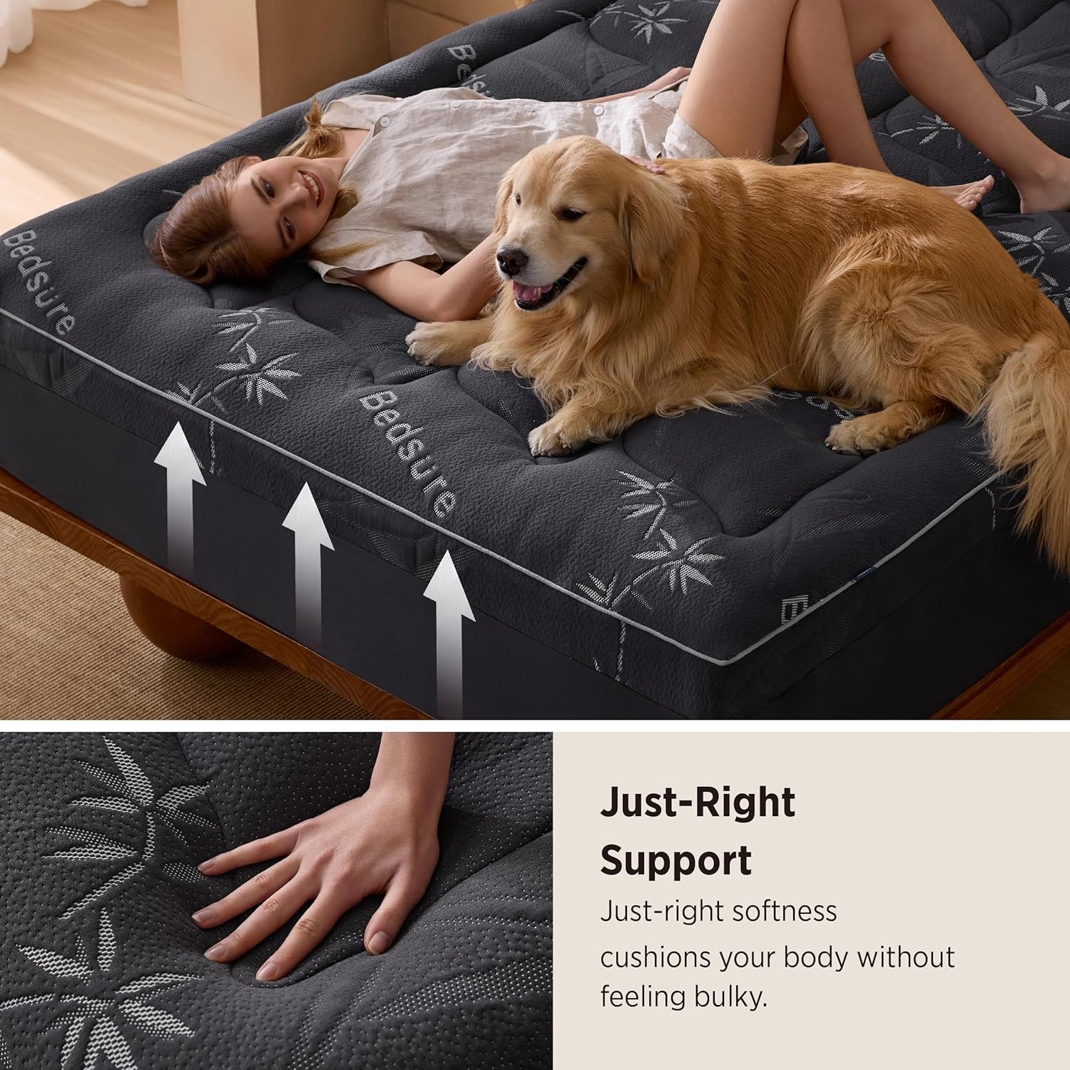 image:imageBedsure SingleLayer 2 Inch Full Size Mattress Topper Viscose Made from Bamboo Mattress Topper Pad Breathable amp Pressure Relief Black