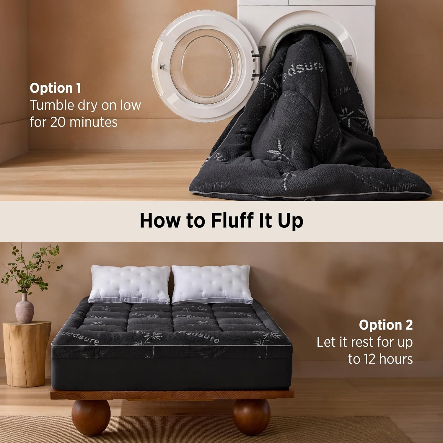 image:imageBedsure SingleLayer 2 Inch Full Size Mattress Topper Viscose Made from Bamboo Mattress Topper Pad Breathable amp Pressure Relief Black