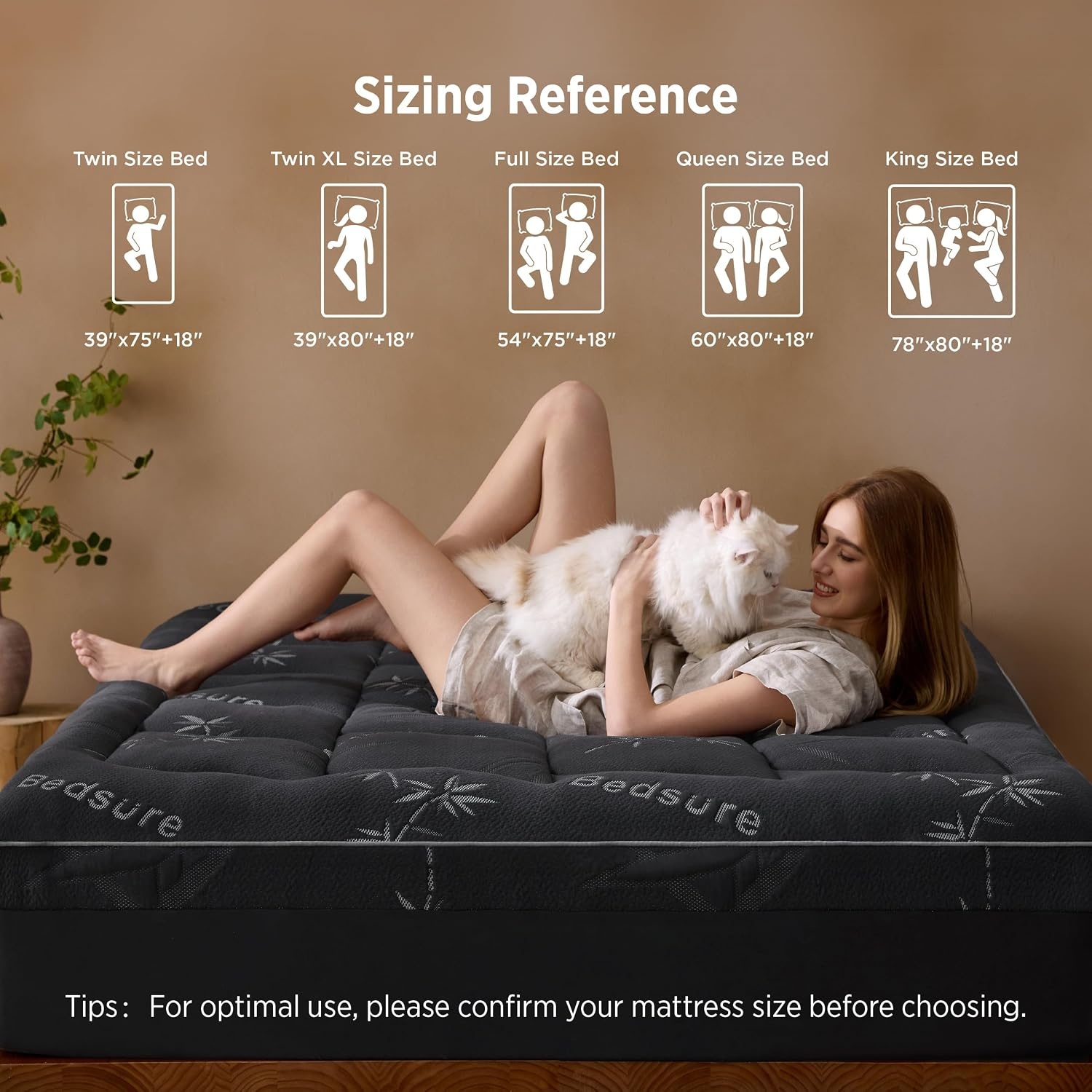 image:imageBedsure SingleLayer 2 Inch Full Size Mattress Topper Viscose Made from Bamboo Mattress Topper Pad Breathable amp Pressure Relief Black