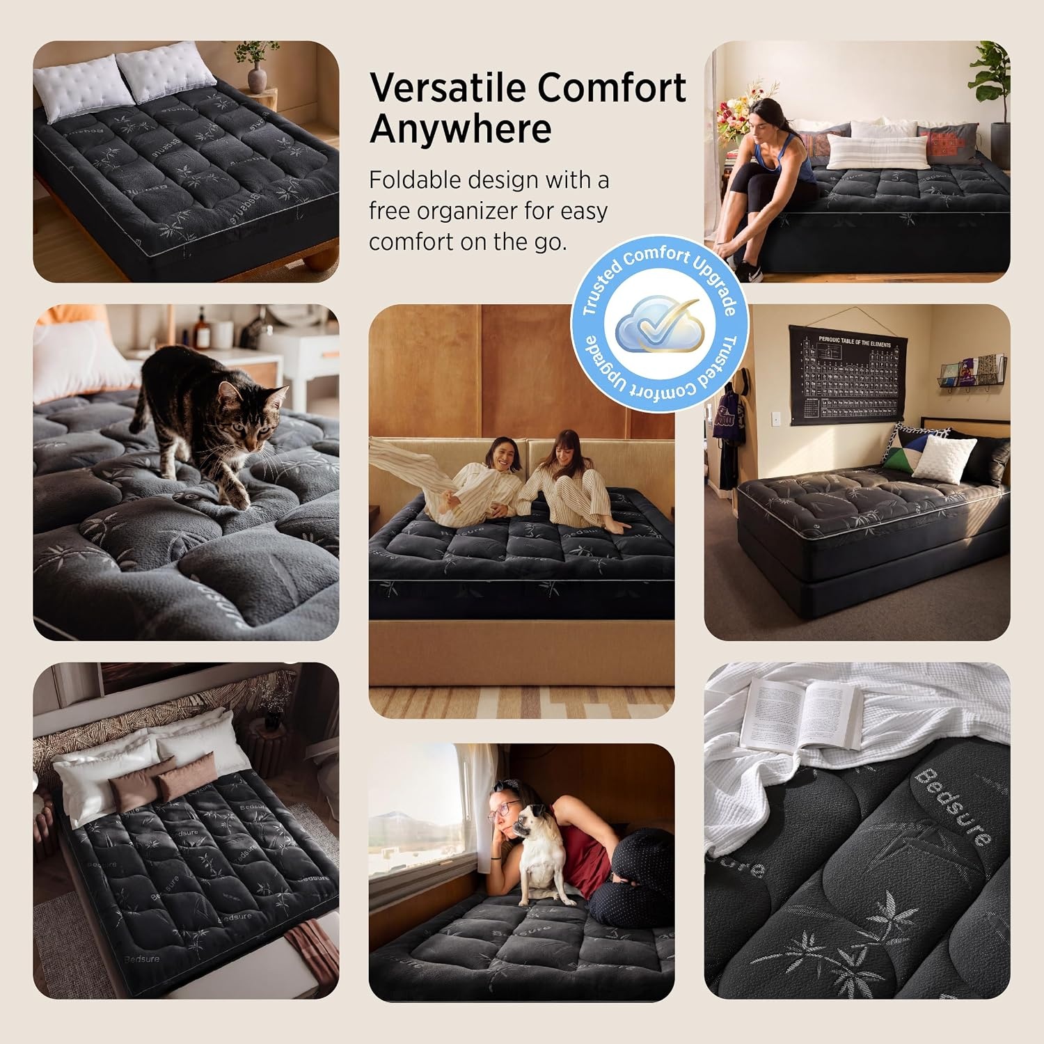 image:imageBedsure SingleLayer 2 Inch King Mattress Topper Viscose Made from Bamboo Mattress Topper Pad Breathable amp Pressure Relief Black