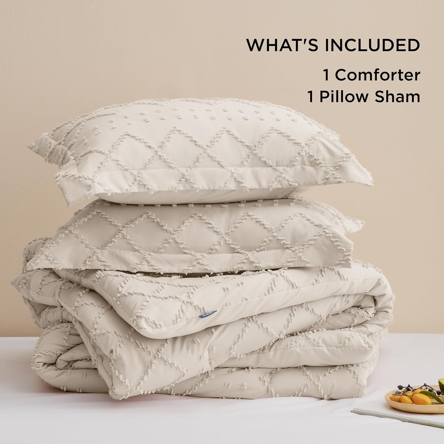 image:imageBedsure Twin XL Comforter Set  White Comforter Boho Tufted Distressed Vintage Bedding for Kids 2 Pieces FarmhouseStyle Bed Set for All Seasons Fluffy Soft Bedding with 1 Pillow Sham06  Beige