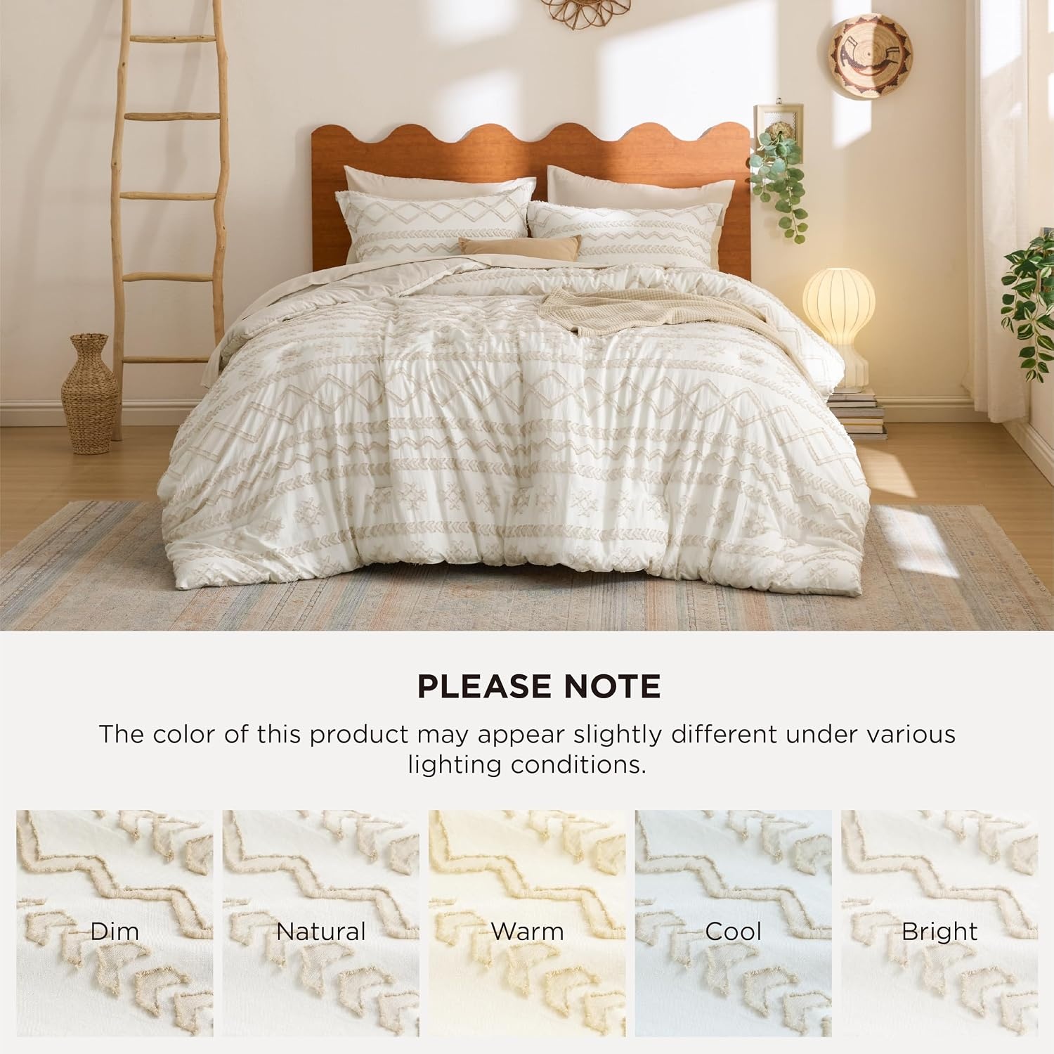 image:imageBedsure Twin XL Comforter Set  White Comforter Boho Tufted Distressed Vintage Bedding for Kids 2 Pieces FarmhouseStyle Bed Set for All Seasons Fluffy Soft Bedding with 1 Pillow Sham08  Beige  Wave Like