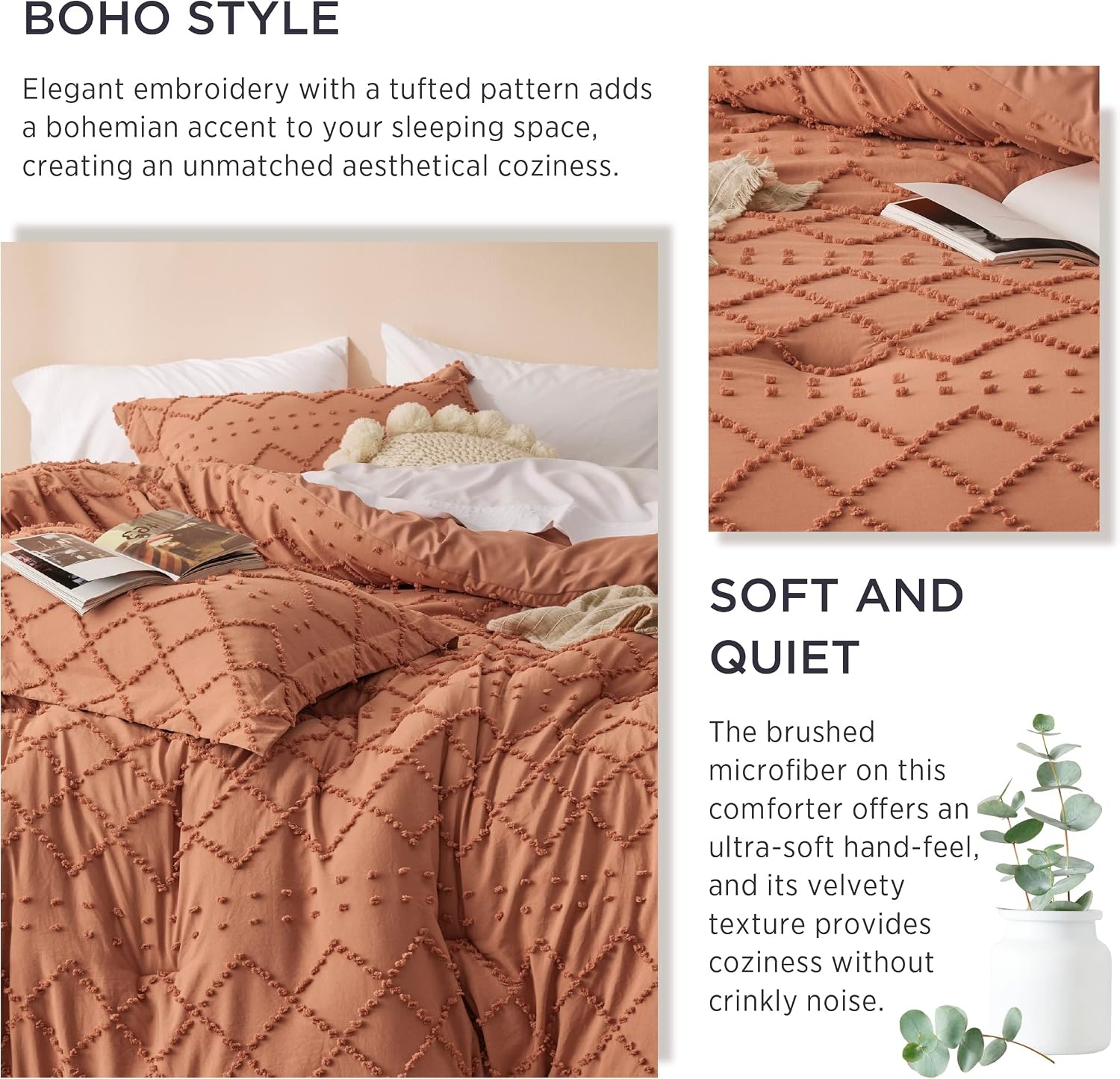 image:imageBedsure Twin XL Comforter Set White Comforter Boho Tufted Distressed Vintage Bedding for Kids 2 Pieces FarmhouseStyle Bed Set for All Seasons Fluffy Soft Bedding with 1 Pillow Sham24 Pumpkin