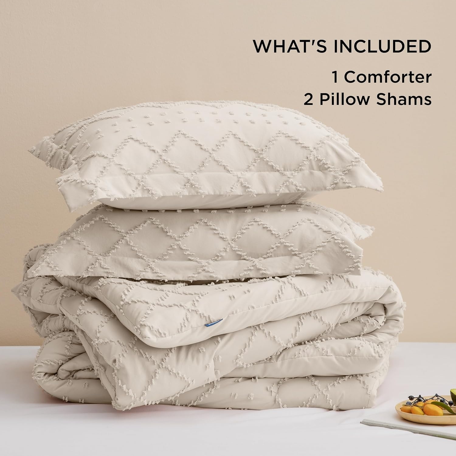 image:imageBedsure Twin XL Comforter Set  White Comforter Boho Tufted Distressed Vintage Bedding for Kids 2 Pieces FarmhouseStyle Bed Set for All Seasons Fluffy Soft Bedding with 1 Pillow Sham06  Beige