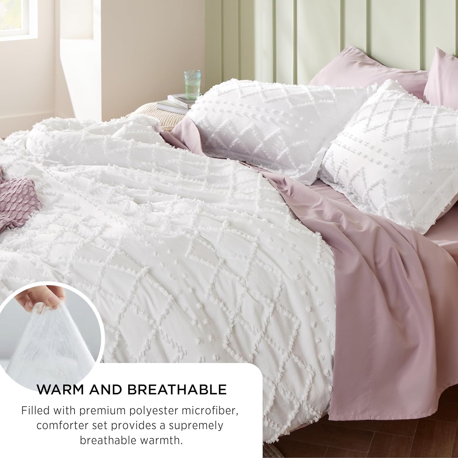 image:imageBedsure Twin XL Comforter Set  White Comforter Boho Tufted Distressed Vintage Bedding for Kids 2 Pieces FarmhouseStyle Bed Set for All Seasons Fluffy Soft Bedding with 1 Pillow Sham19  Terracotta
