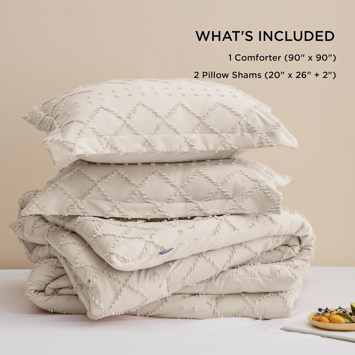 image:imageBedsure Twin XL Comforter Set  White Comforter Boho Tufted Distressed Vintage Bedding for Kids 2 Pieces FarmhouseStyle Bed Set for All Seasons Fluffy Soft Bedding with 1 Pillow Sham06  Beige