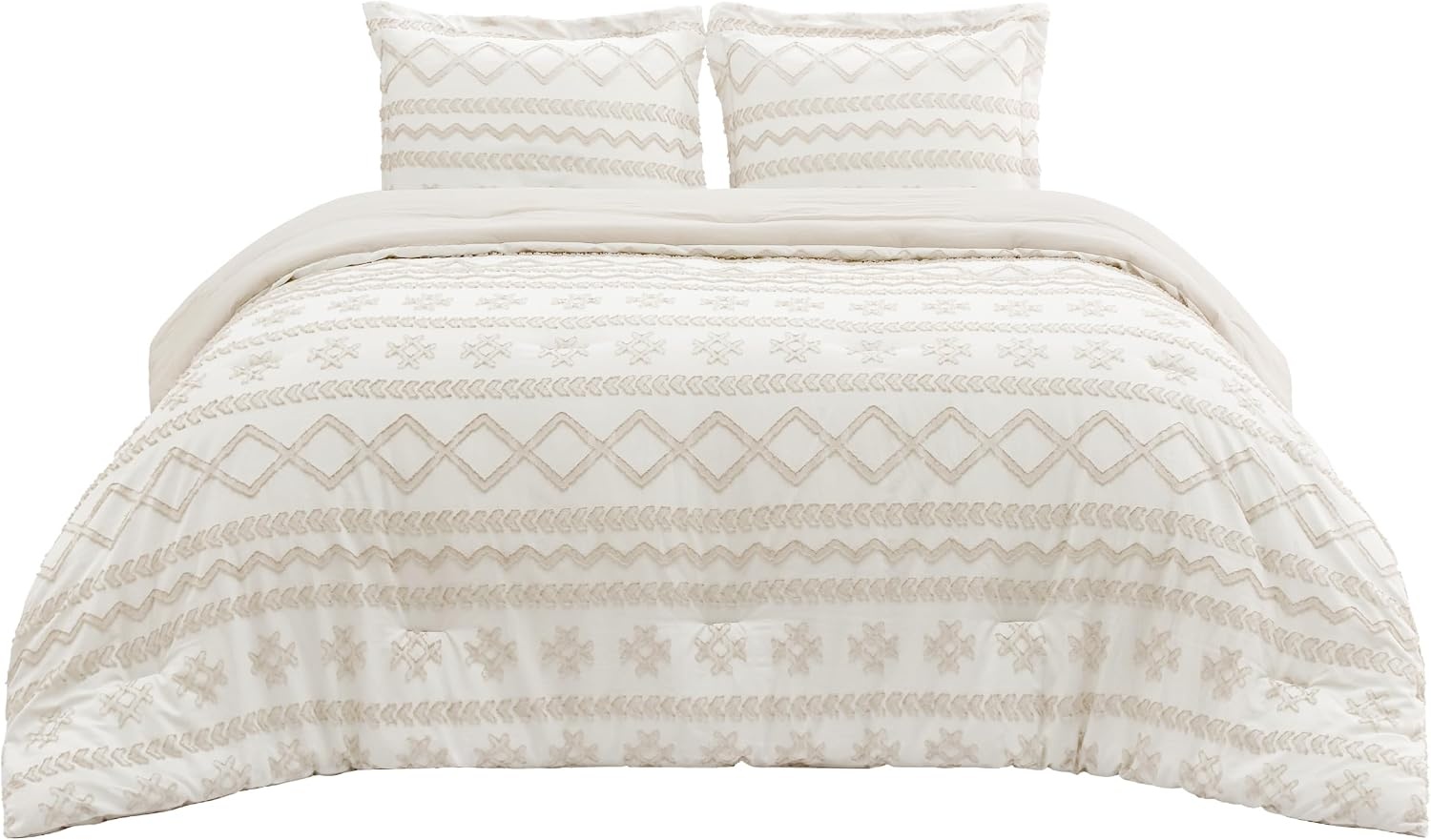 image:imageBedsure Twin XL Comforter Set  White Comforter Boho Tufted Distressed Vintage Bedding for Kids 2 Pieces FarmhouseStyle Bed Set for All Seasons Fluffy Soft Bedding with 1 Pillow Sham08  Beige  Wave Like