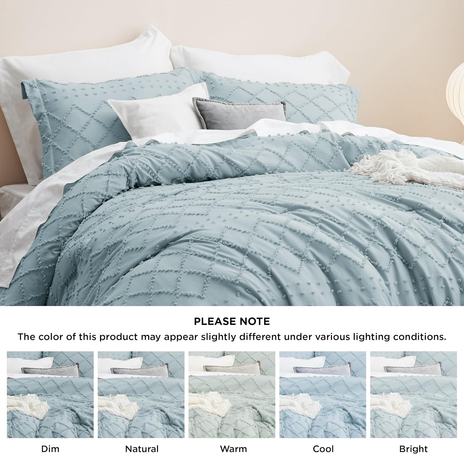 image:imageBedsure Twin XL Comforter Set  White Comforter Boho Tufted Distressed Vintage Bedding for Kids 2 Pieces FarmhouseStyle Bed Set for All Seasons Fluffy Soft Bedding with 1 Pillow Sham10  Dusty Blue