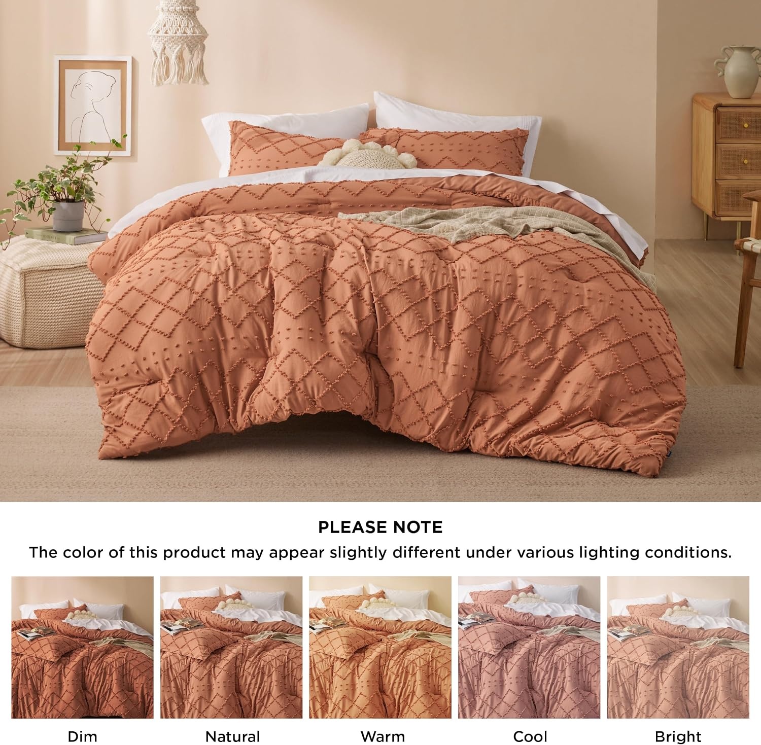 image:imageBedsure Twin XL Comforter Set White Comforter Boho Tufted Distressed Vintage Bedding for Kids 2 Pieces FarmhouseStyle Bed Set for All Seasons Fluffy Soft Bedding with 1 Pillow Sham24 Pumpkin