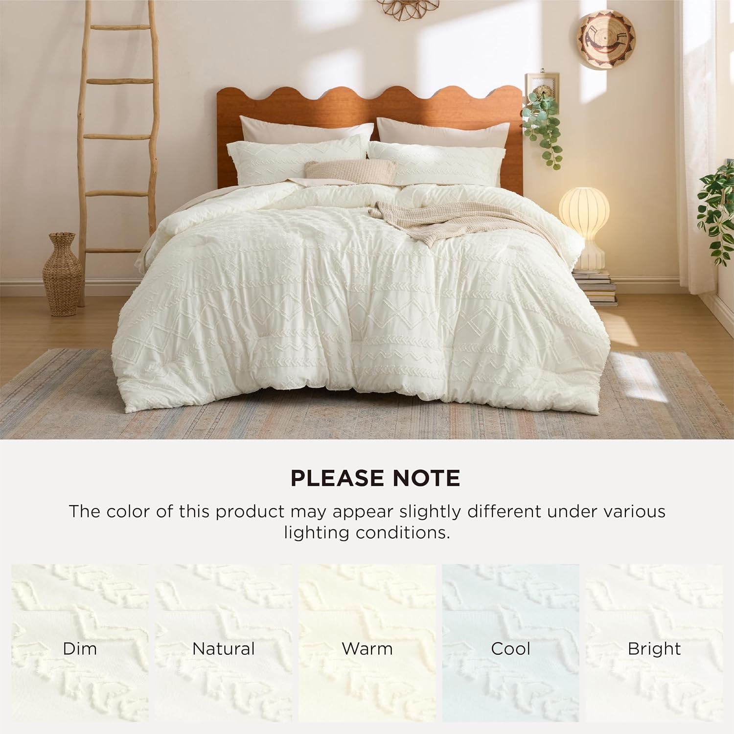 image:imageBedsure Twin XL Comforter Set  White Comforter Boho Tufted Distressed Vintage Bedding for Kids 2 Pieces FarmhouseStyle Bed Set for All Seasons Fluffy Soft Bedding with 1 Pillow Sham07  White  Wave Like