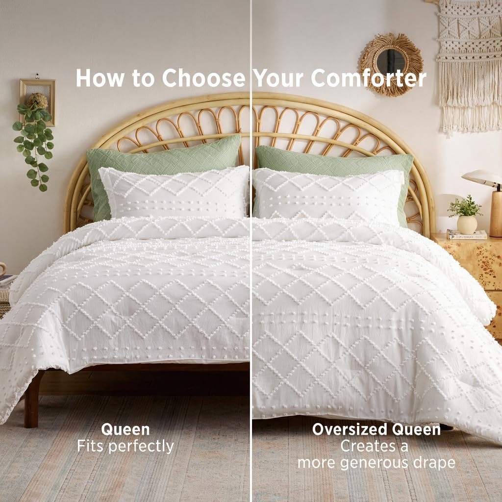 image:imageBedsure Twin XL Comforter Set  White Comforter Boho Tufted Distressed Vintage Bedding for Kids 2 Pieces FarmhouseStyle Bed Set for All Seasons Fluffy Soft Bedding with 1 Pillow Sham01  Natural White