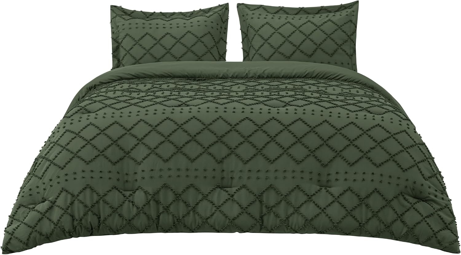 image:imageBedsure Twin XL Comforter Set White Comforter Boho Tufted Distressed Vintage Bedding for Kids 2 Pieces FarmhouseStyle Bed Set for All Seasons Fluffy Soft Bedding with 1 Pillow Sham02 Olive Green
