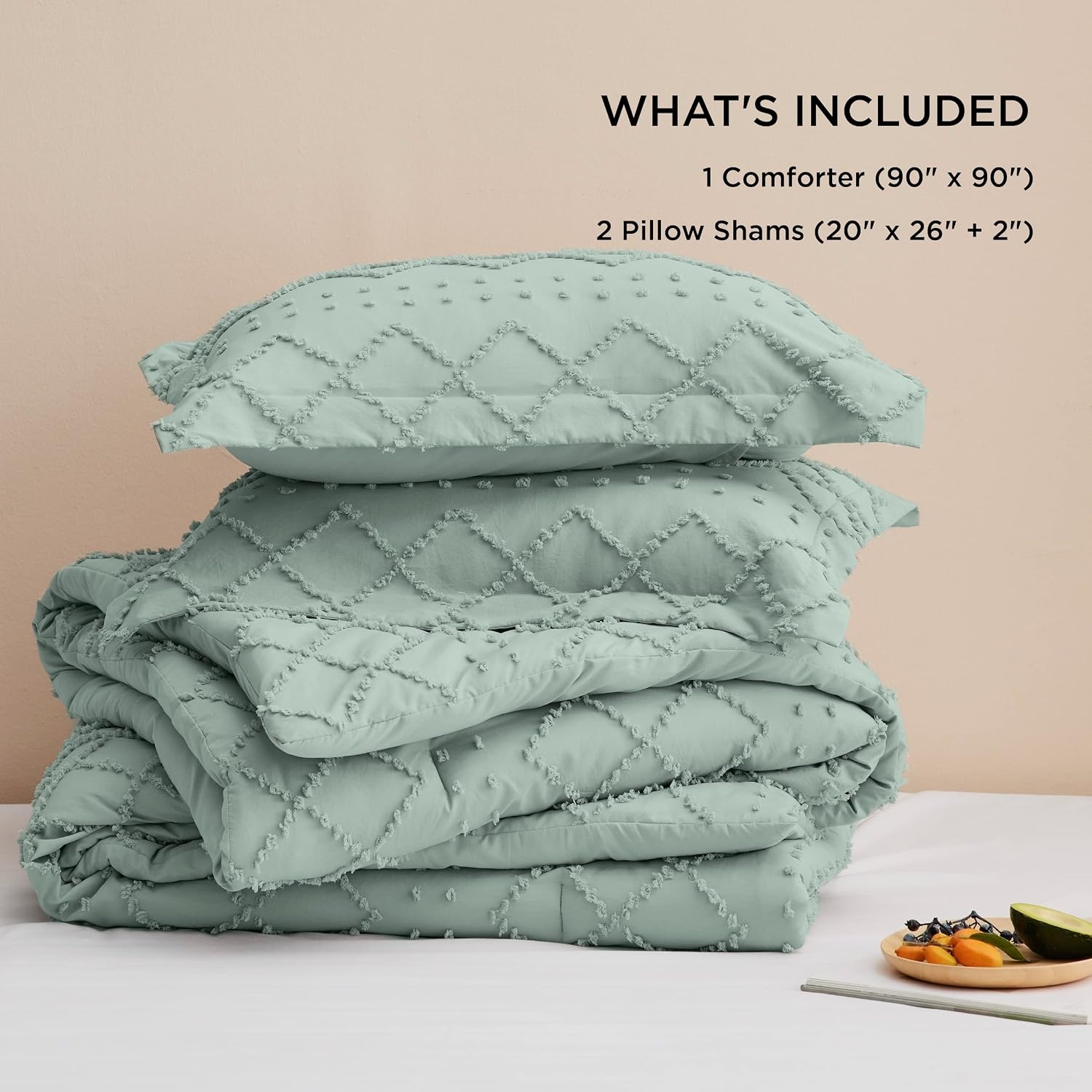 image:imageBedsure Twin XL Comforter Set  White Comforter Boho Tufted Distressed Vintage Bedding for Kids 2 Pieces FarmhouseStyle Bed Set for All Seasons Fluffy Soft Bedding with 1 Pillow Sham12  Sage Green