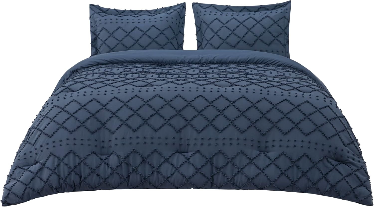 image:imageBedsure Twin XL Comforter Set  White Comforter Boho Tufted Distressed Vintage Bedding for Kids 2 Pieces FarmhouseStyle Bed Set for All Seasons Fluffy Soft Bedding with 1 Pillow Sham05  Navy