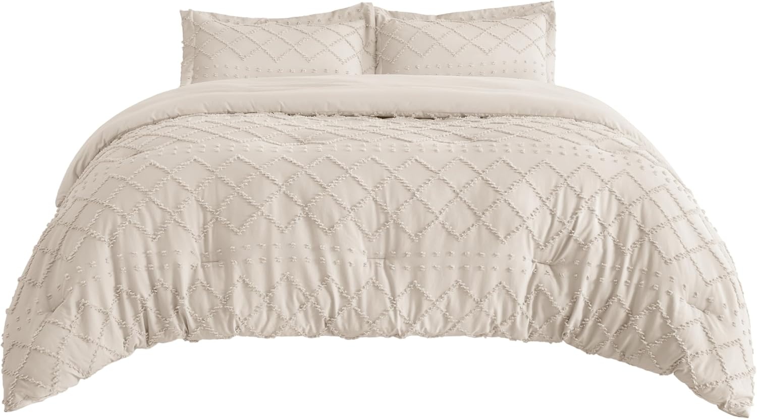 image:imageBedsure Twin XL Comforter Set  White Comforter Boho Tufted Distressed Vintage Bedding for Kids 2 Pieces FarmhouseStyle Bed Set for All Seasons Fluffy Soft Bedding with 1 Pillow Sham06  Beige