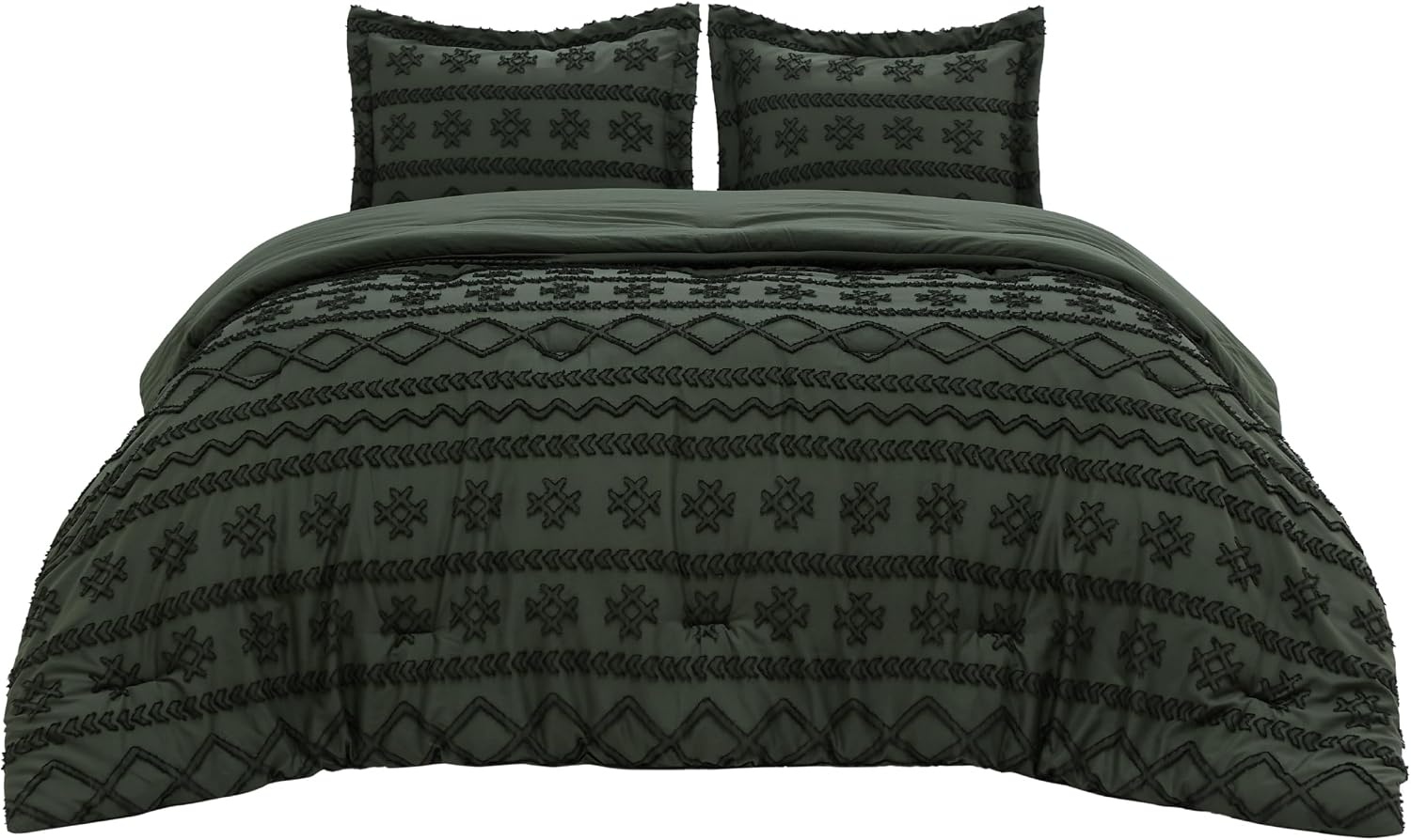 image:imageBedsure Twin XL Comforter Set  White Comforter Boho Tufted Distressed Vintage Bedding for Kids 2 Pieces FarmhouseStyle Bed Set for All Seasons Fluffy Soft Bedding with 1 Pillow Sham09  Olive Green  Wave Like
