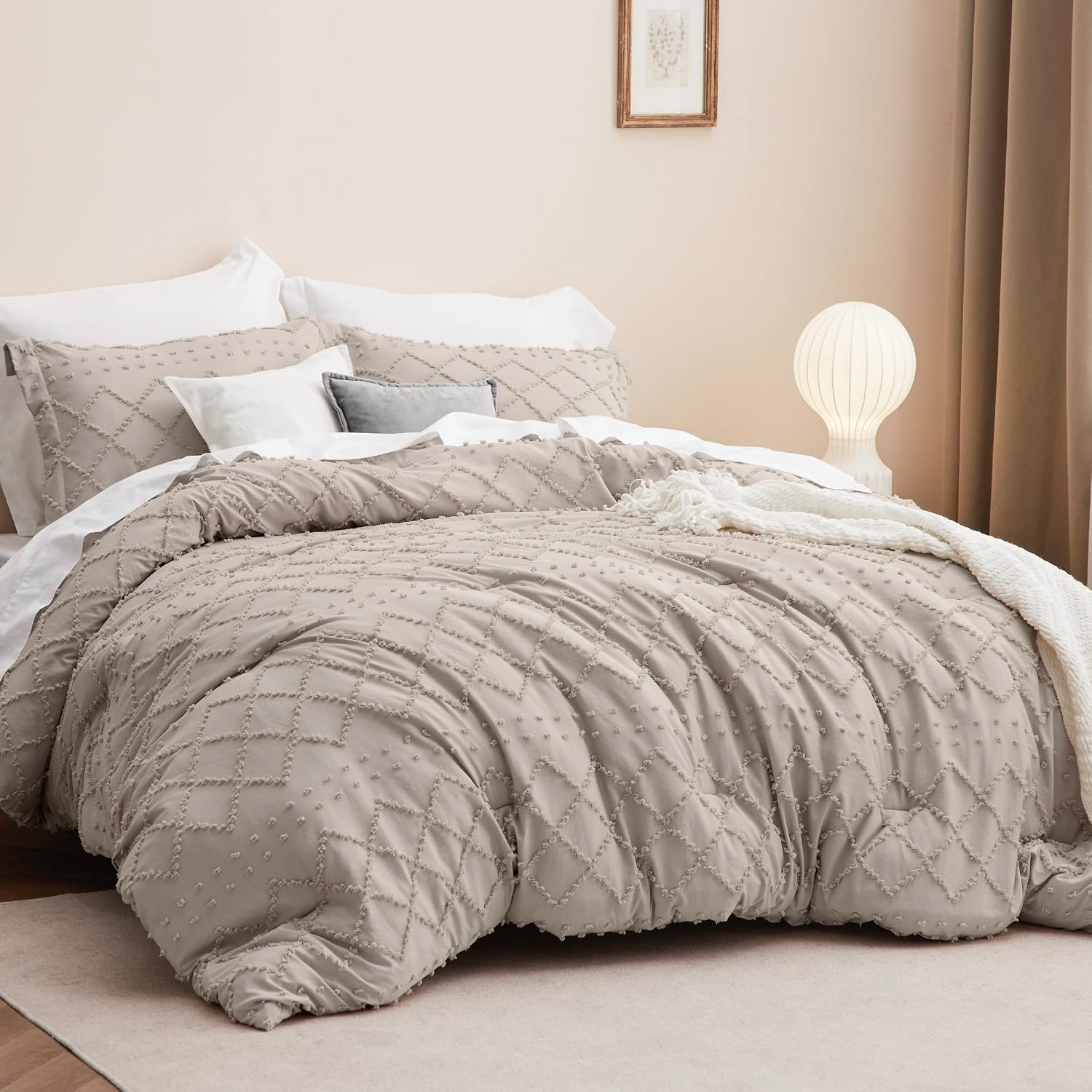 image:imageBedsure Twin XL Comforter Set  White Comforter Boho Tufted Distressed Vintage Bedding for Kids 2 Pieces FarmhouseStyle Bed Set for All Seasons Fluffy Soft Bedding with 1 Pillow Sham21  Linen