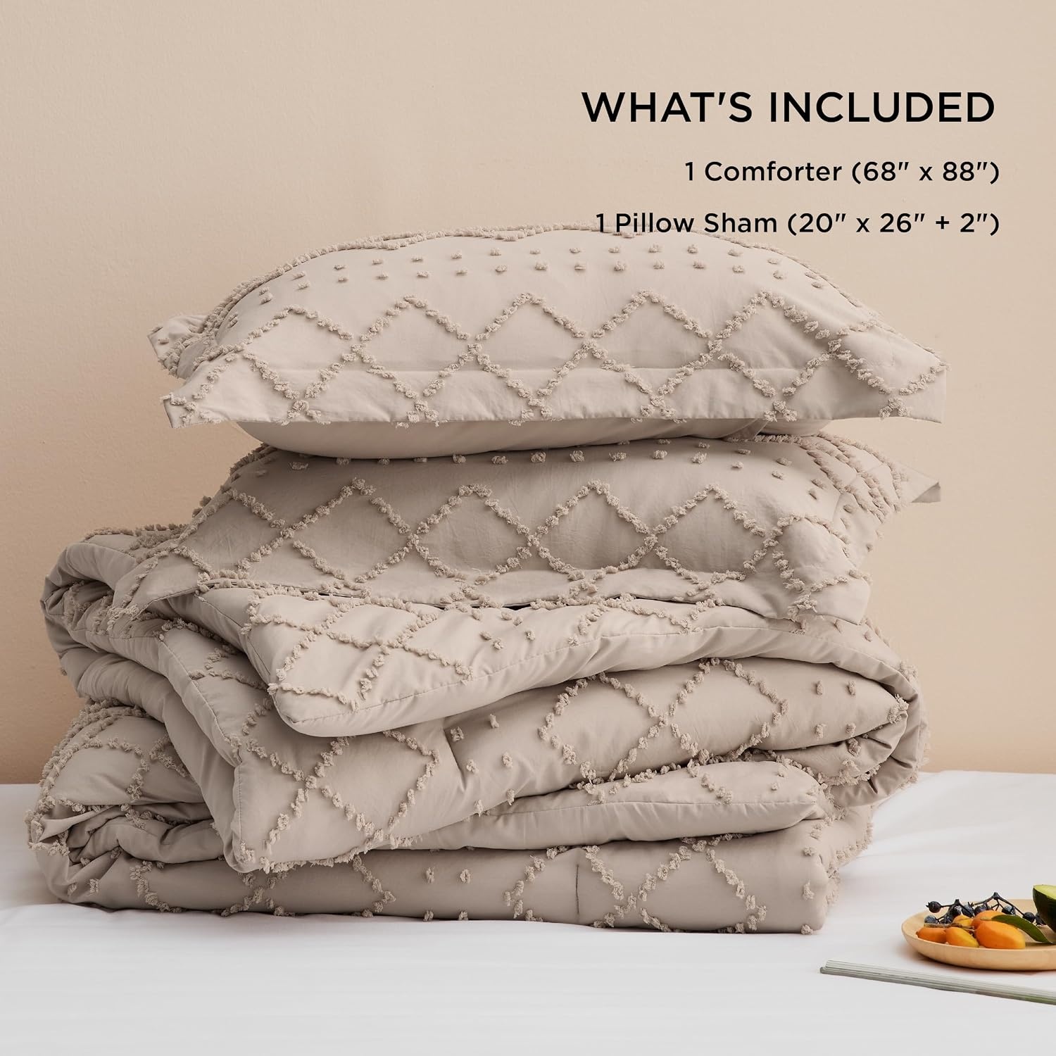 image:imageBedsure Twin XL Comforter Set  White Comforter Boho Tufted Distressed Vintage Bedding for Kids 2 Pieces FarmhouseStyle Bed Set for All Seasons Fluffy Soft Bedding with 1 Pillow Sham16  Warm Tan