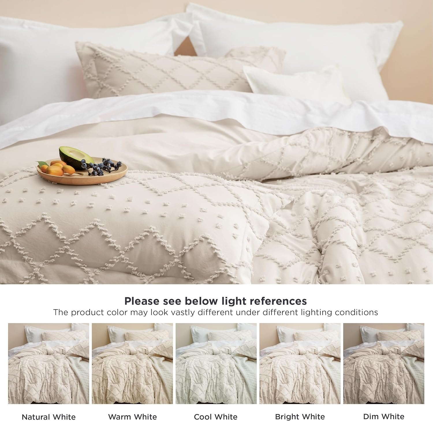 image:imageBedsure Twin XL Comforter Set  White Comforter Boho Tufted Distressed Vintage Bedding for Kids 2 Pieces FarmhouseStyle Bed Set for All Seasons Fluffy Soft Bedding with 1 Pillow Sham06  Beige