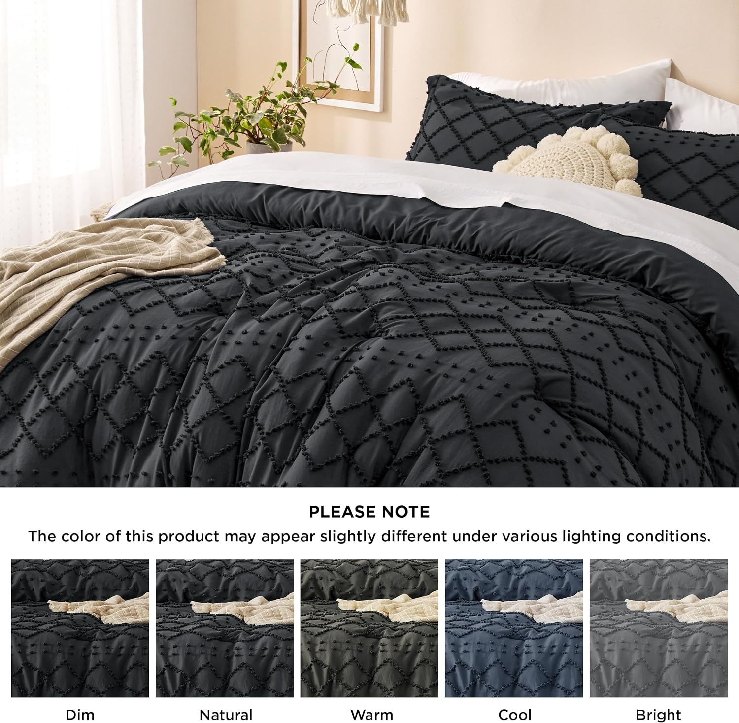 image:imageBedsure Twin XL Comforter Set  White Comforter Boho Tufted Distressed Vintage Bedding for Kids 2 Pieces FarmhouseStyle Bed Set for All Seasons Fluffy Soft Bedding with 1 Pillow Sham03  Black