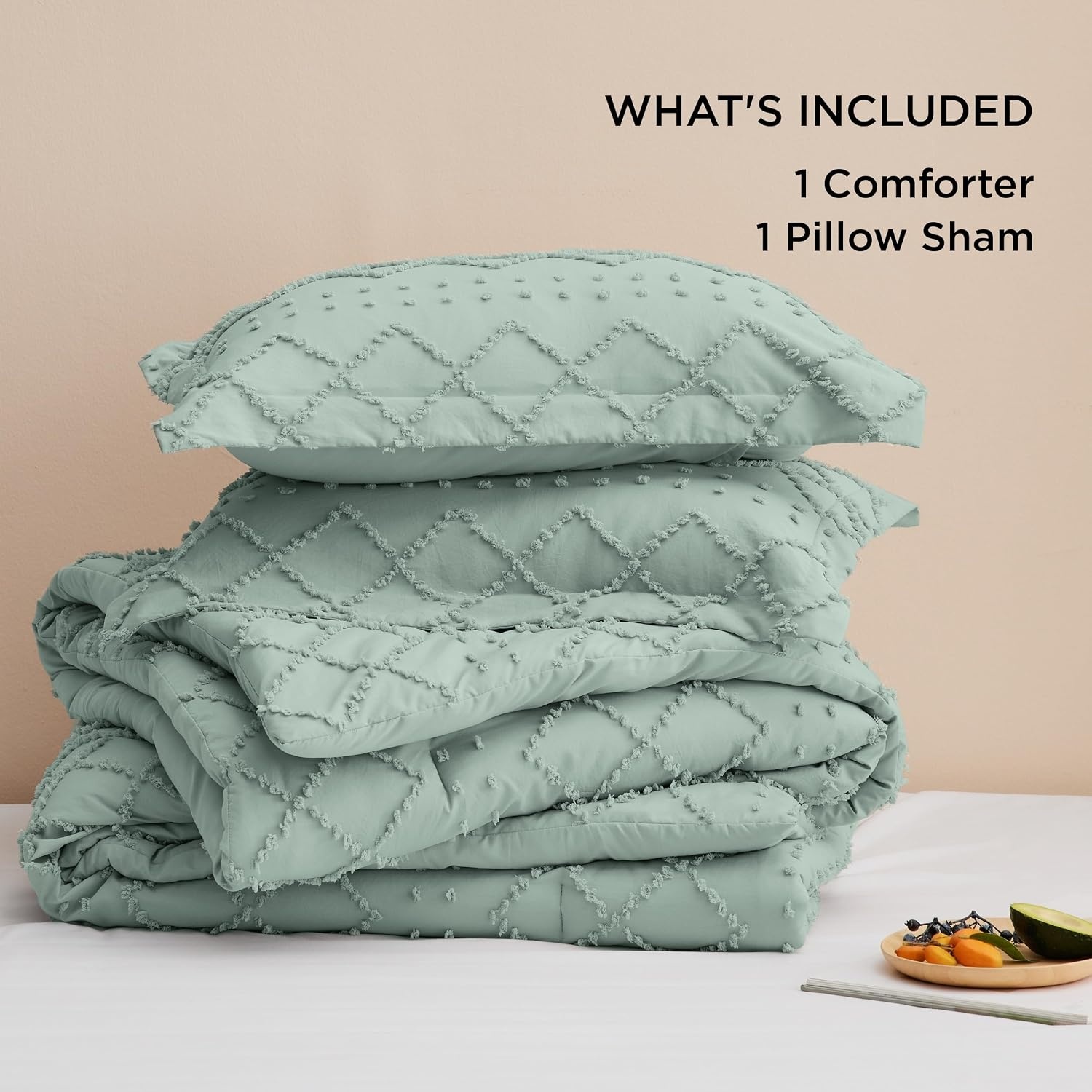image:imageBedsure Twin XL Comforter Set  White Comforter Boho Tufted Distressed Vintage Bedding for Kids 2 Pieces FarmhouseStyle Bed Set for All Seasons Fluffy Soft Bedding with 1 Pillow Sham12  Sage Green