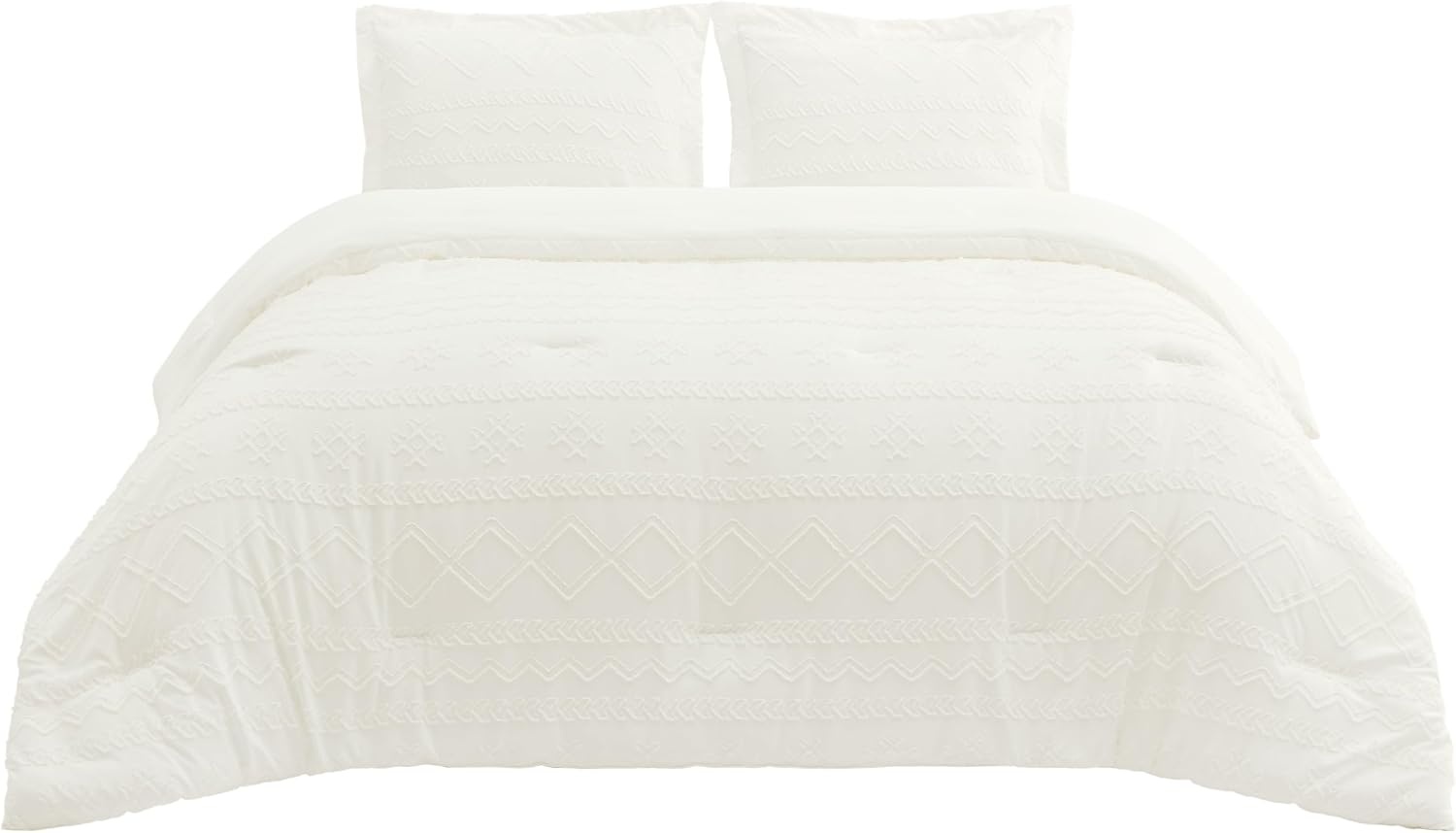 image:imageBedsure Twin XL Comforter Set  White Comforter Boho Tufted Distressed Vintage Bedding for Kids 2 Pieces FarmhouseStyle Bed Set for All Seasons Fluffy Soft Bedding with 1 Pillow Sham07  White  Wave Like