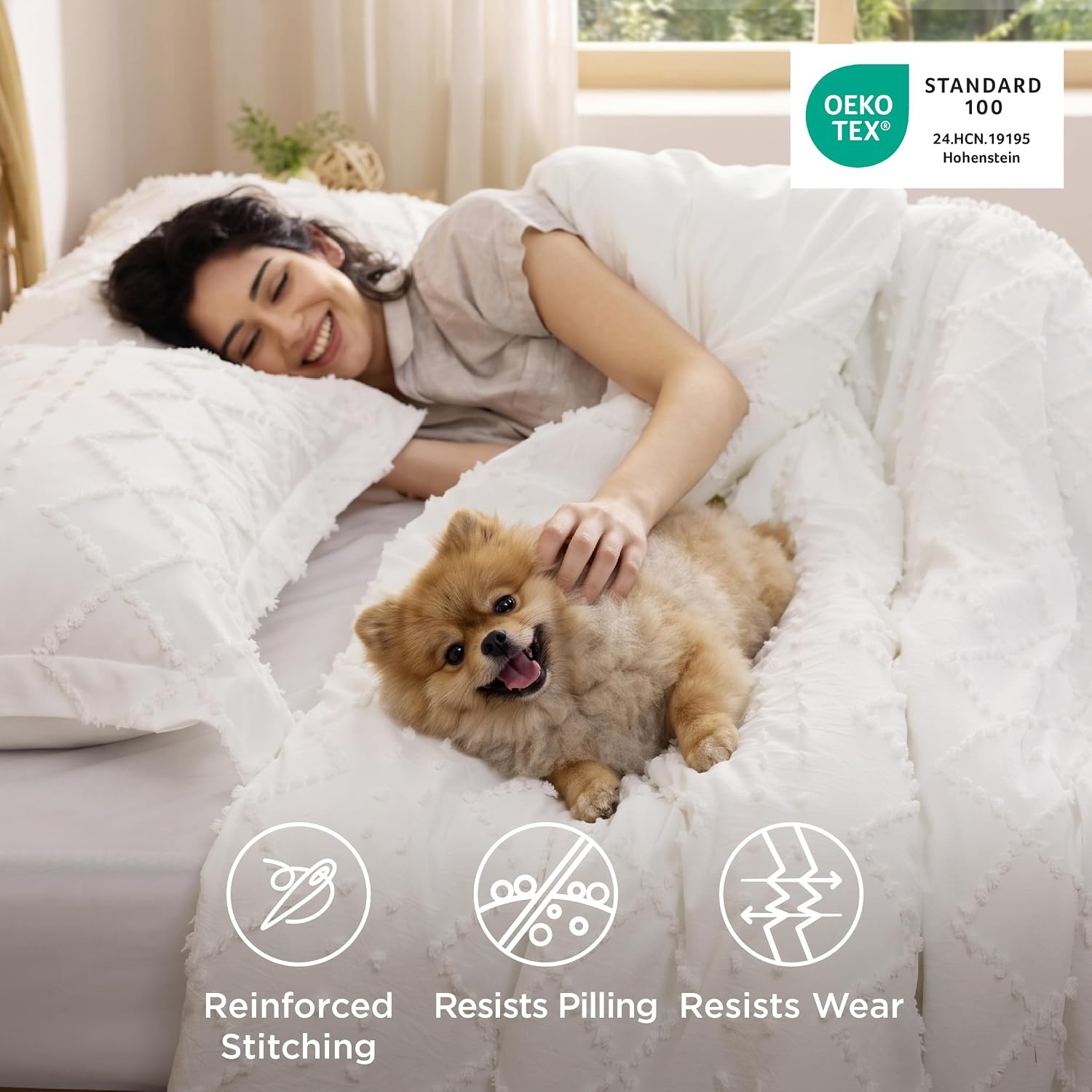 image:imageBedsure Twin XL Comforter Set  White Comforter Boho Tufted Distressed Vintage Bedding for Kids 2 Pieces FarmhouseStyle Bed Set for All Seasons Fluffy Soft Bedding with 1 Pillow Sham01  Natural White