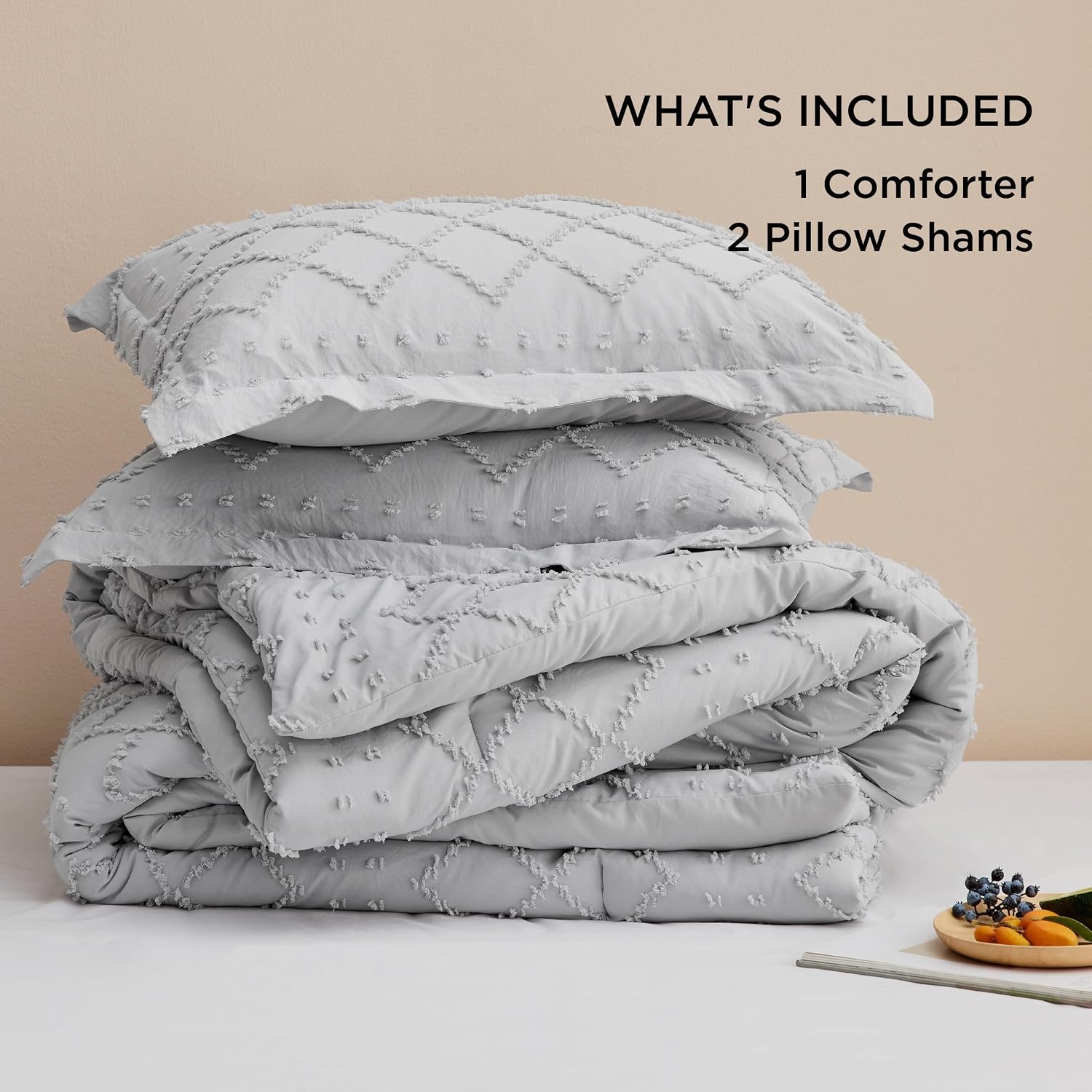 image:imageBedsure Twin XL Comforter Set  White Comforter Boho Tufted Distressed Vintage Bedding for Kids 2 Pieces FarmhouseStyle Bed Set for All Seasons Fluffy Soft Bedding with 1 Pillow Sham15  Light Grey