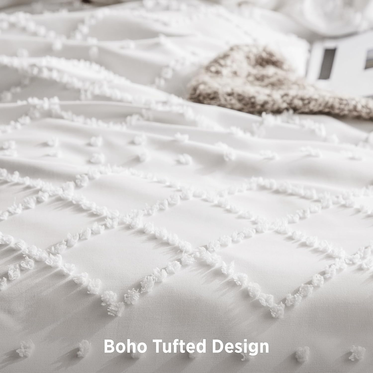 image:imageBedsure Twin XL Comforter Set  White Comforter Boho Tufted Distressed Vintage Bedding for Kids 2 Pieces FarmhouseStyle Bed Set for All Seasons Fluffy Soft Bedding with 1 Pillow Sham01  Natural White
