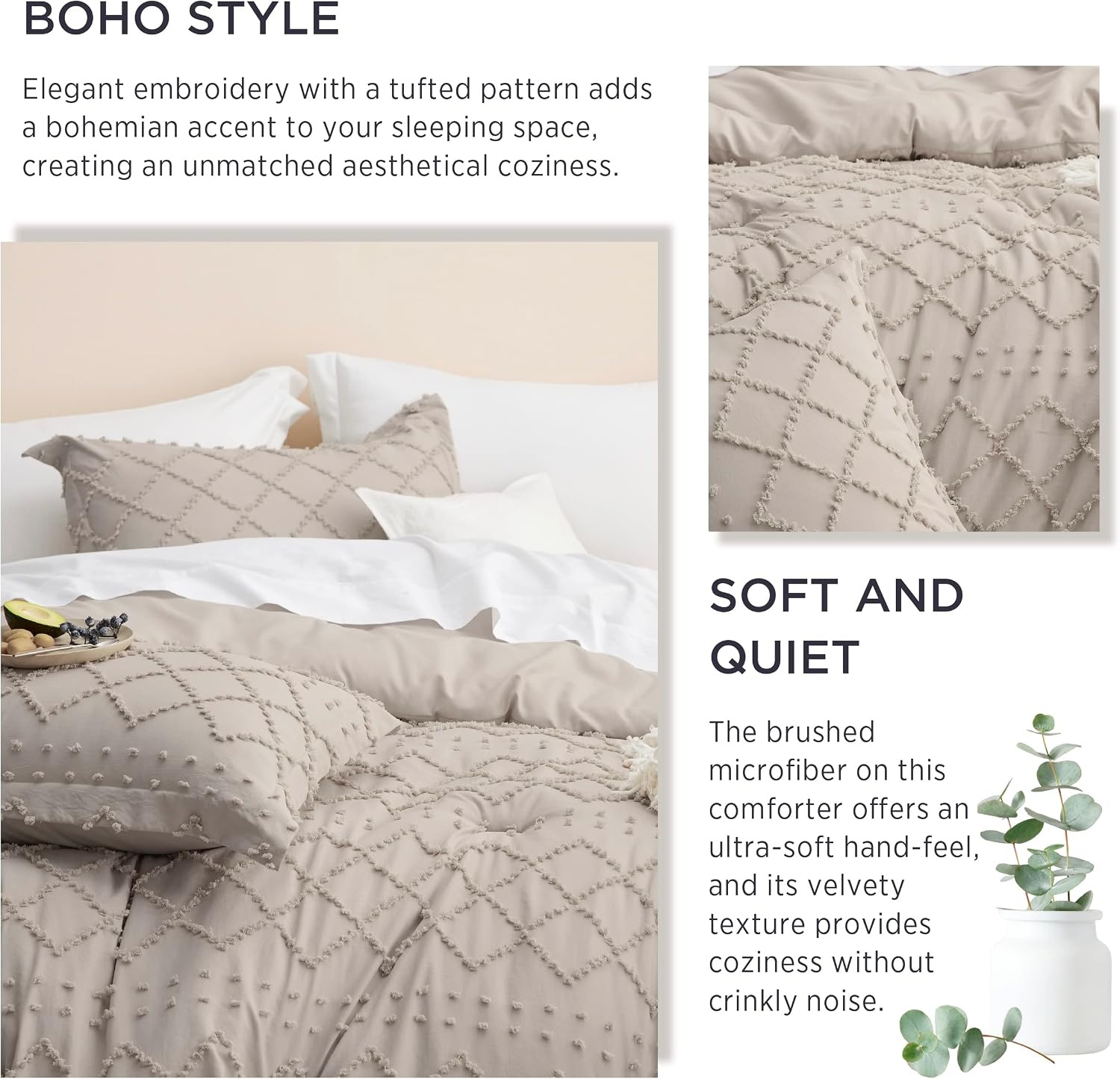 image:imageBedsure Twin XL Comforter Set  White Comforter Boho Tufted Distressed Vintage Bedding for Kids 2 Pieces FarmhouseStyle Bed Set for All Seasons Fluffy Soft Bedding with 1 Pillow Sham21  Linen