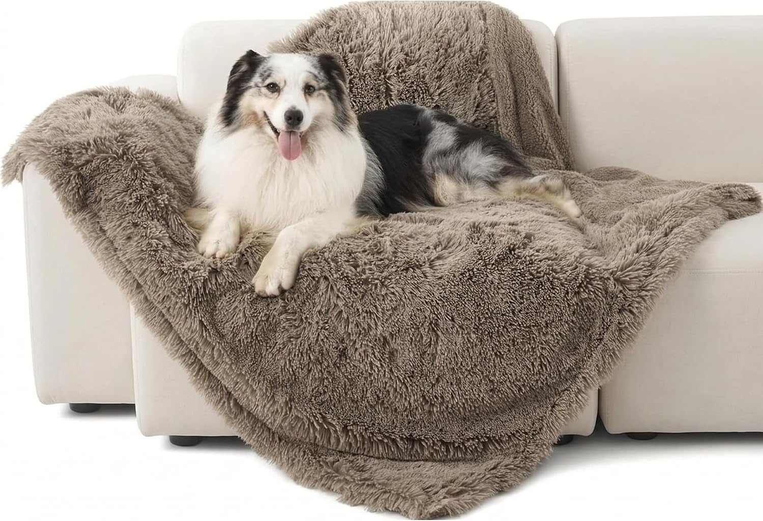 image:imageBedsure Waterproof Dog Blankets for Large Dogs Fluffy Faux Fur 6080 Plush Fuzzy Reversible Pet Blankets for Couch and Bed Soft Calming Throw Blanket Washable Dog Gift Twin SizeTiedye NavyLight Brown