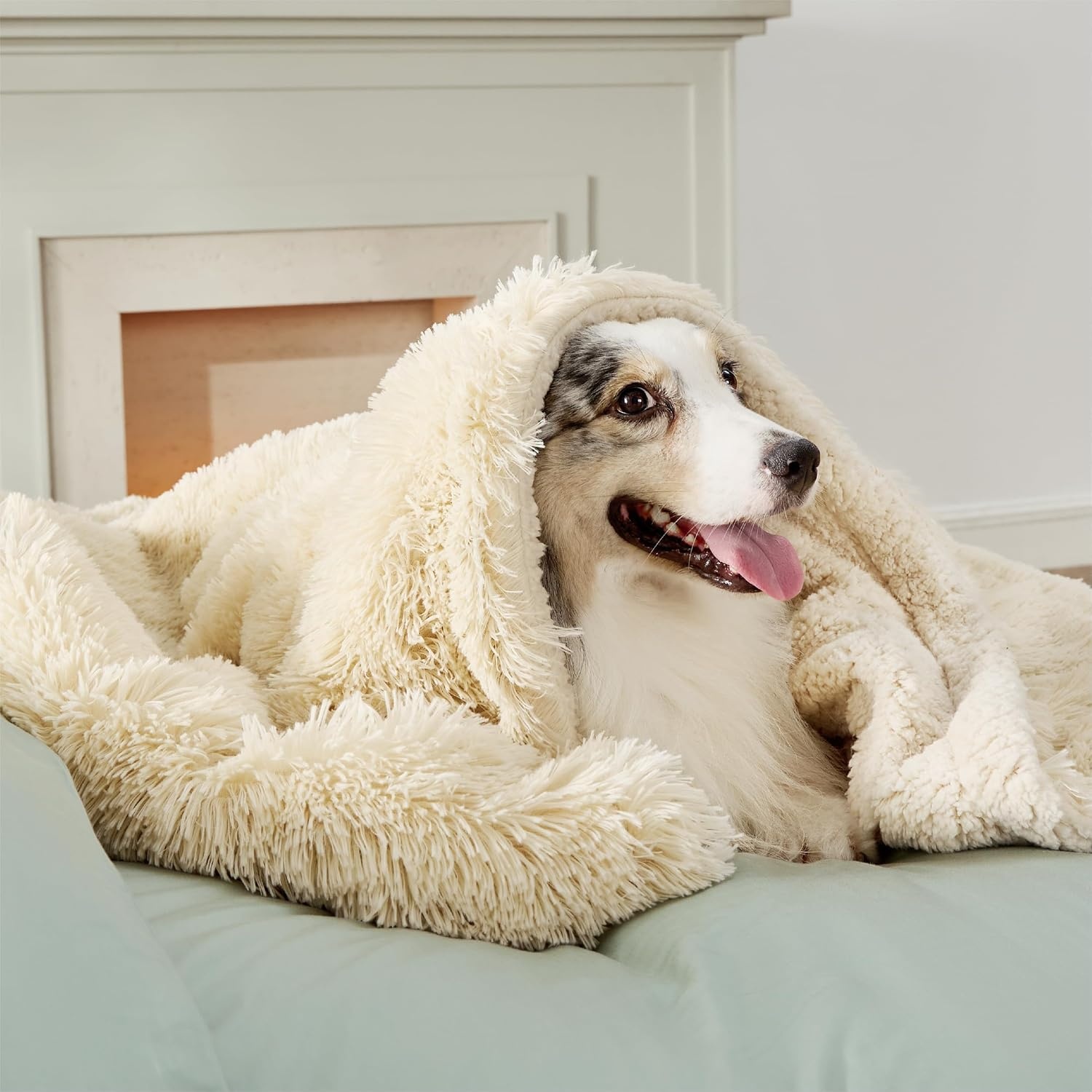 image:imageBedsure Waterproof Dog Blankets for Large Dogs Fluffy Faux Fur 6080 Plush Fuzzy Reversible Pet Blankets for Couch and Bed Soft Calming Throw Blanket Washable Dog Gift Twin SizeTiedye NavyCream