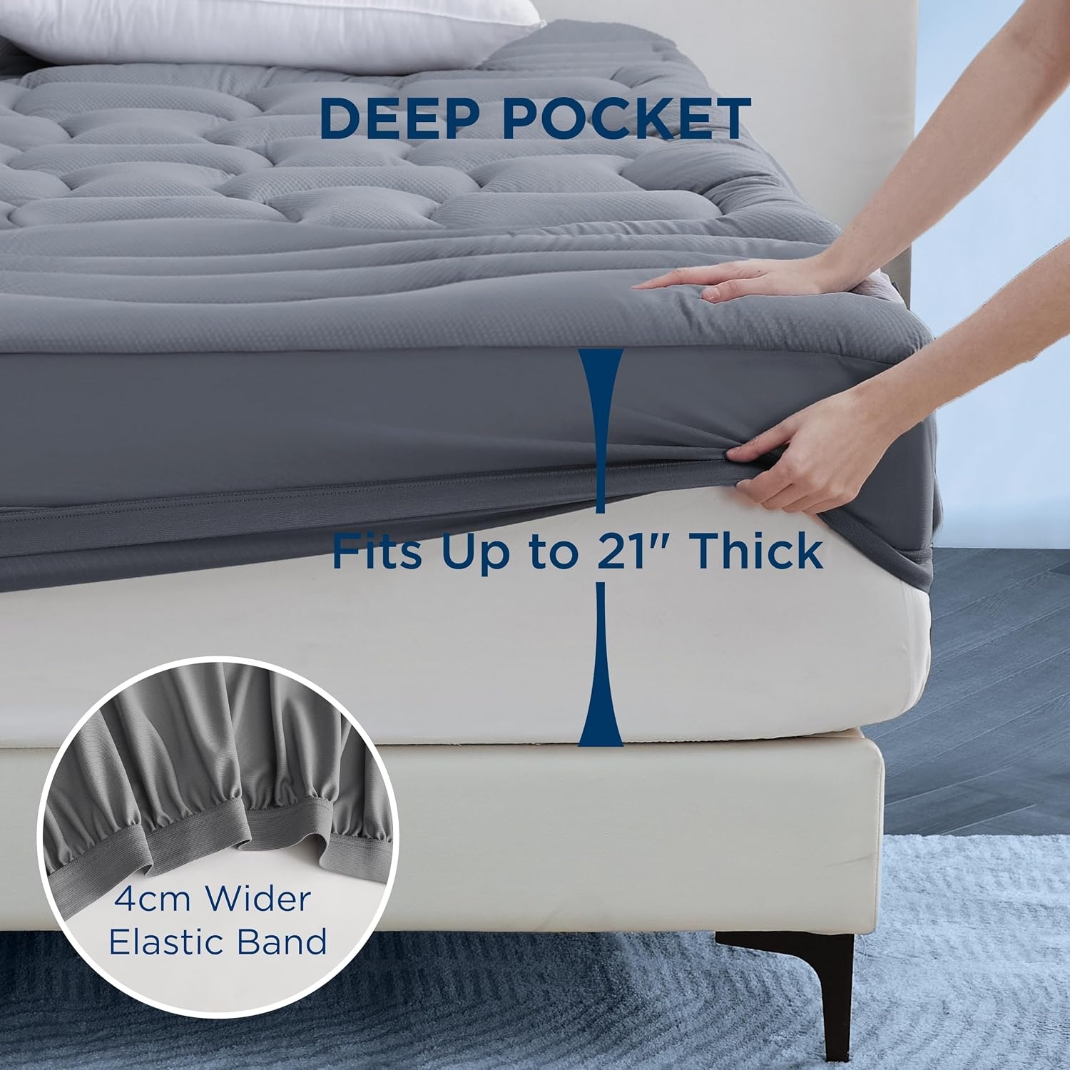 image:imageBedsure Waterproof Mattress Protector Queen Size Quilted Fitted Waterproof Mattress Pad Topper with 821 Inches Deep Pocket Noiseless Bed Cover Padded Machine WashableWhite 60x80 InchesGrey