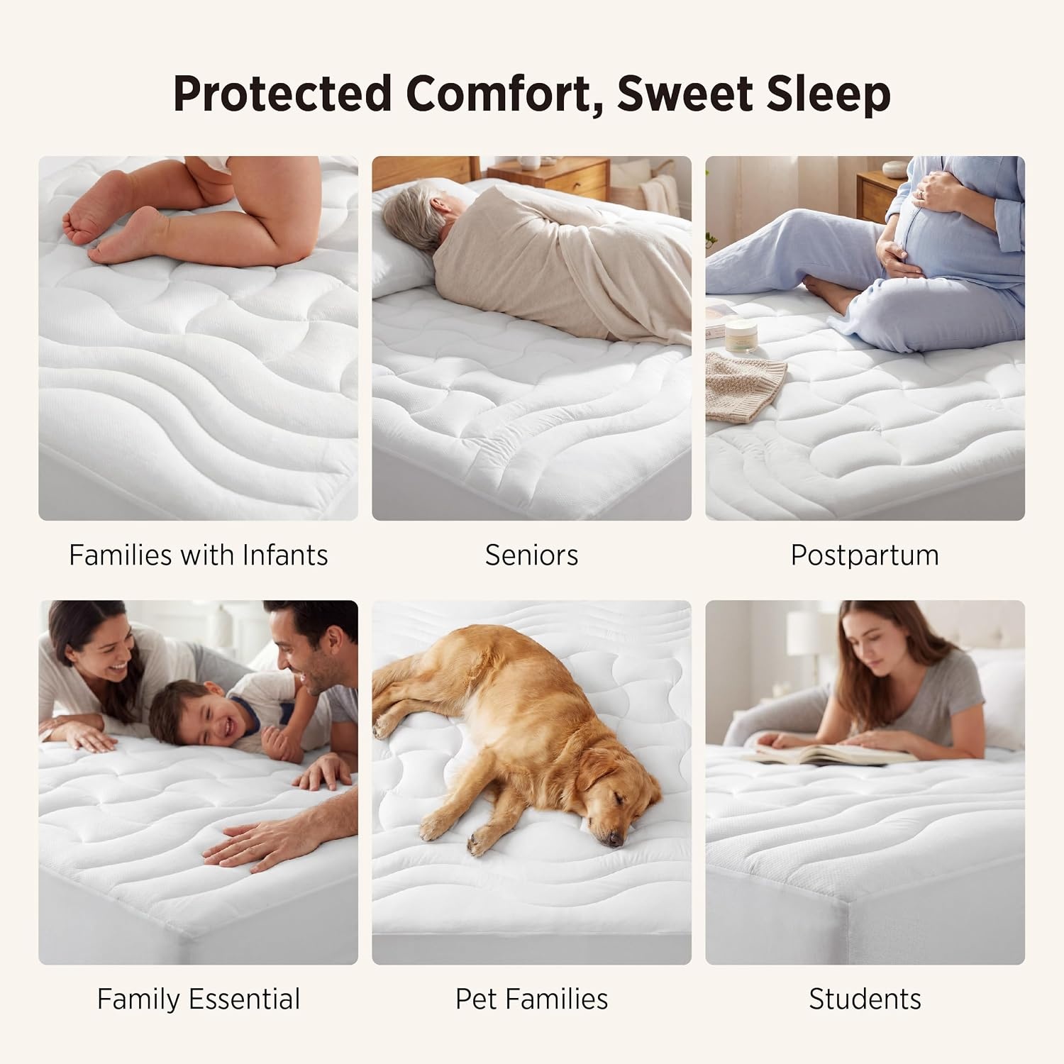 image:imageBedsure Waterproof Mattress Protector Queen Size Quilted Fitted Waterproof Mattress Pad Topper with 821 Inches Deep Pocket Noiseless Bed Cover Padded Machine WashableWhite 60x80 InchesWhite