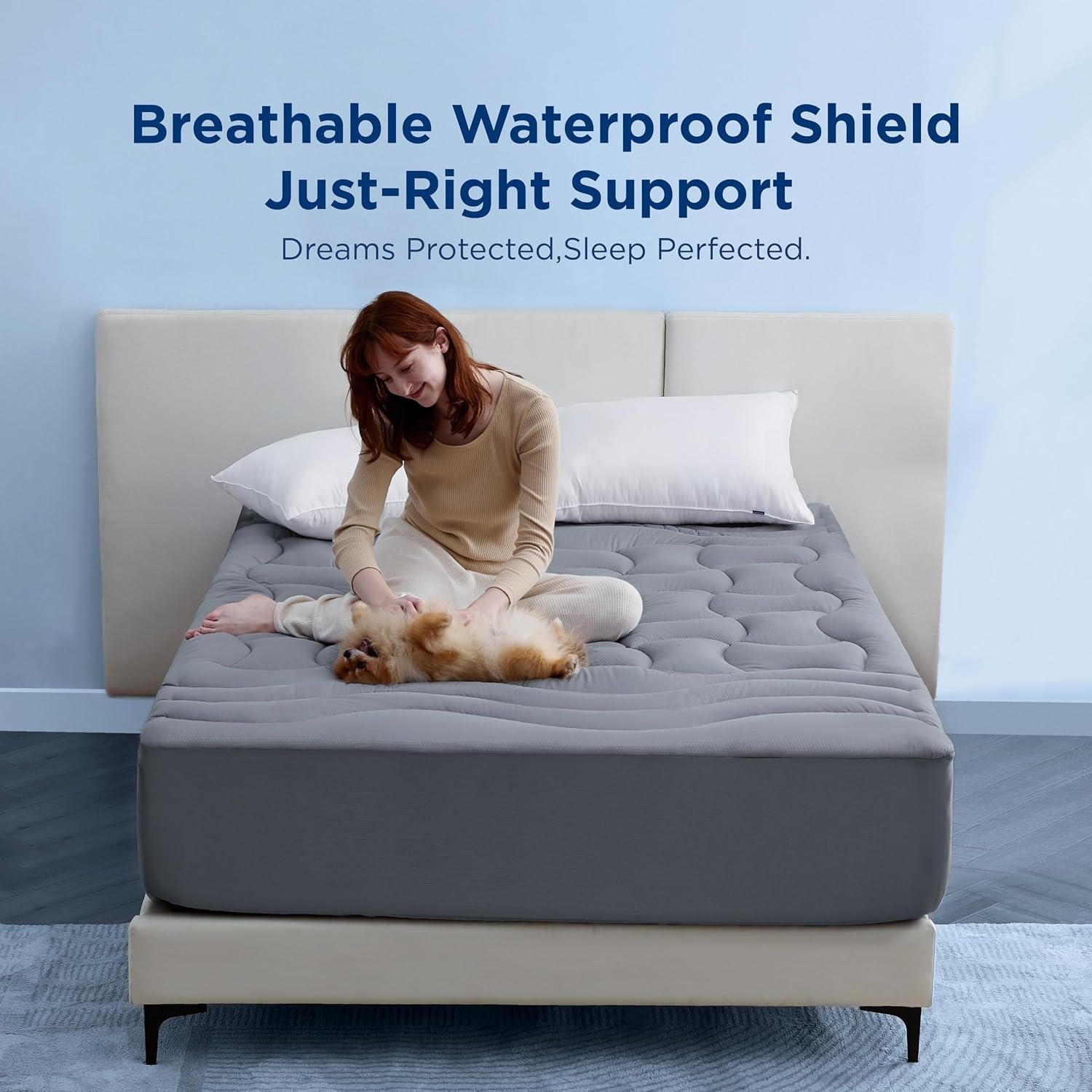 image:imageBedsure Waterproof Mattress Protector Queen Size Quilted Fitted Waterproof Mattress Pad Topper with 821 Inches Deep Pocket Noiseless Bed Cover Padded Machine WashableWhite 60x80 InchesGrey