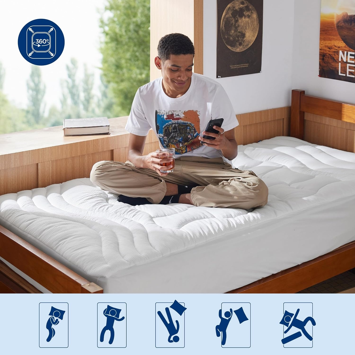 image:imageBedsure Waterproof Mattress Protector Queen Size Quilted Fitted Waterproof Mattress Pad Topper with 821 Inches Deep Pocket Noiseless Bed Cover Padded Machine WashableWhite 60x80 InchesWhite