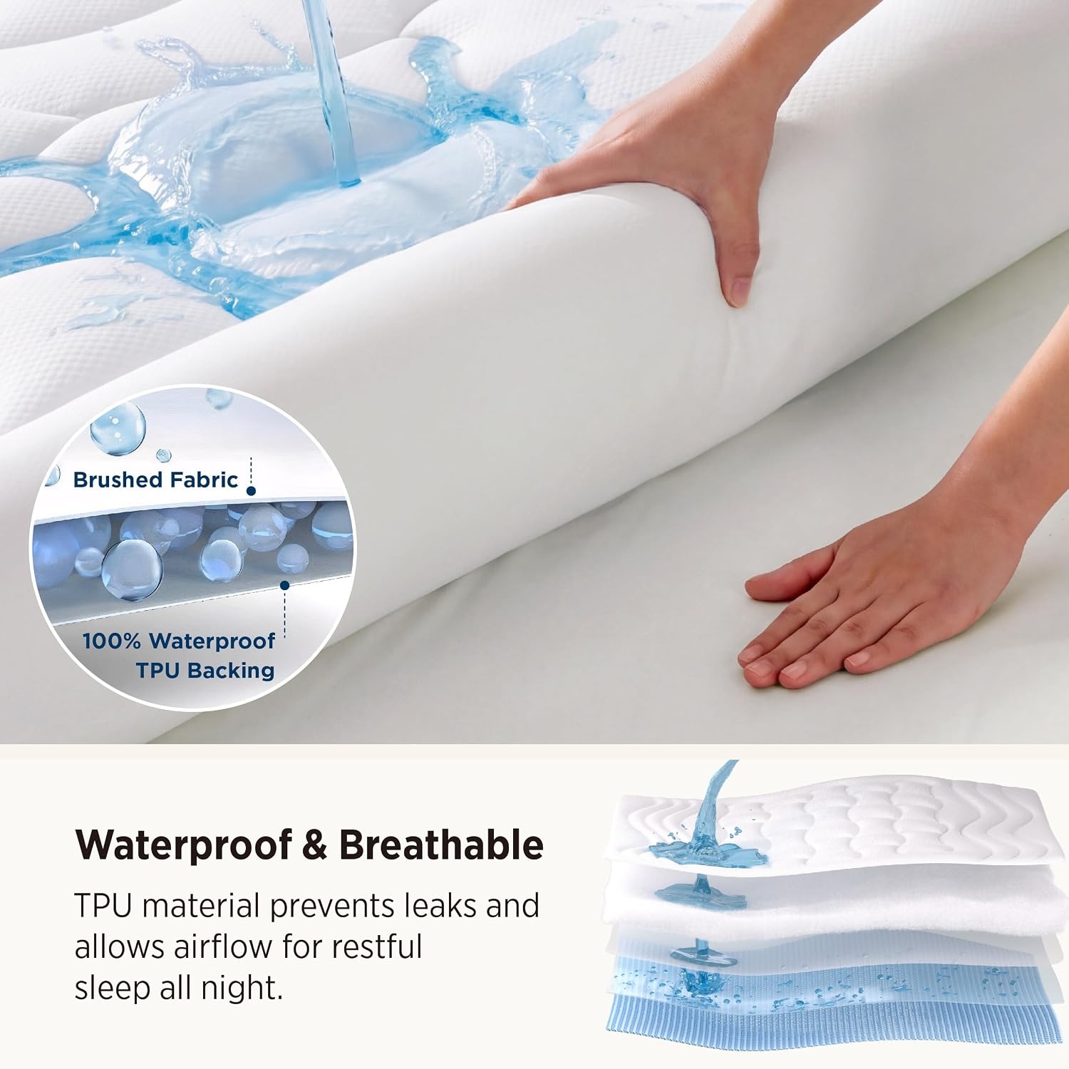 image:imageBedsure Waterproof Mattress Protector Queen Size Quilted Fitted Waterproof Mattress Pad Topper with 821 Inches Deep Pocket Noiseless Bed Cover Padded Machine WashableWhite 60x80 InchesWhite