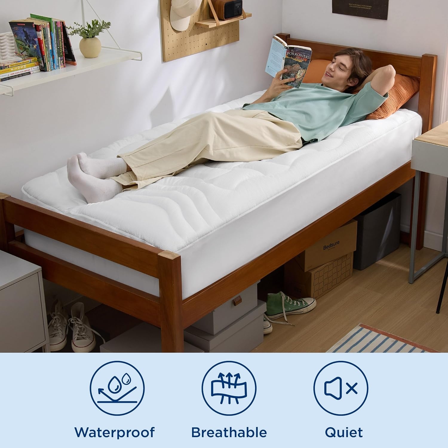 image:imageBedsure Waterproof Mattress Protector Queen Size Quilted Fitted Waterproof Mattress Pad Topper with 821 Inches Deep Pocket Noiseless Bed Cover Padded Machine WashableWhite 60x80 InchesWhite