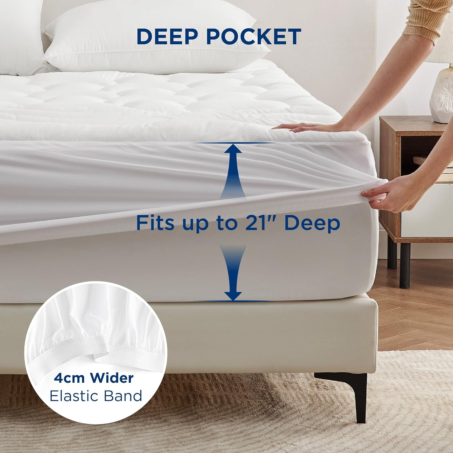 image:imageBedsure Waterproof Mattress Protector Queen Size Quilted Fitted Waterproof Mattress Pad Topper with 821 Inches Deep Pocket Noiseless Bed Cover Padded Machine WashableWhite 60x80 InchesWhite