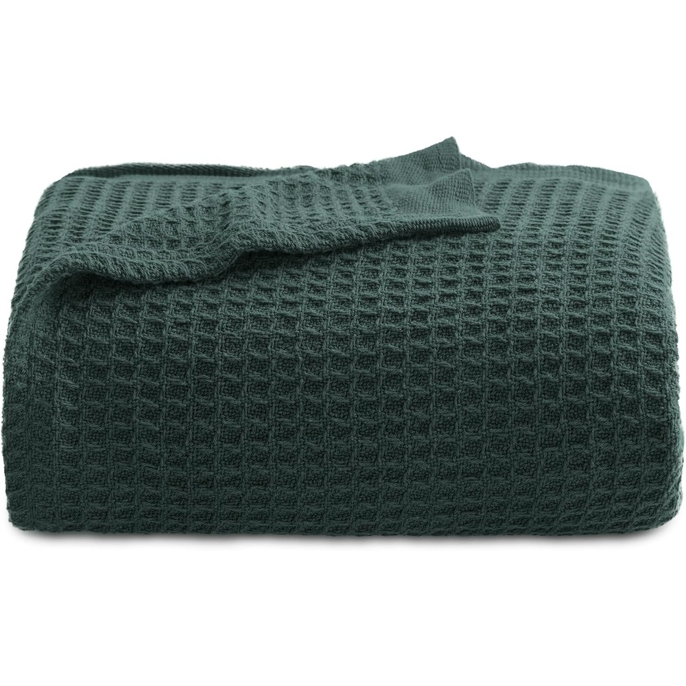 image:imageBedsure 100 Cotton Blanket Queen Size for Bed Cooling Breathable and Soft for Summer and Fall Thick Cozy Waffle Weave Blanket Gifts for Women White 90x90 Inches13 Dark Green