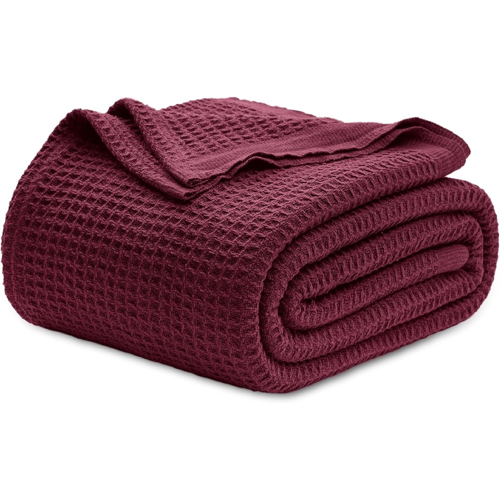 image:imageBedsure 100 Cotton Blanket Queen Size for Bed Cooling Breathable and Soft for Summer and Fall Thick Cozy Waffle Weave Blanket Gifts for Women White 90x90 Inches22 Red
