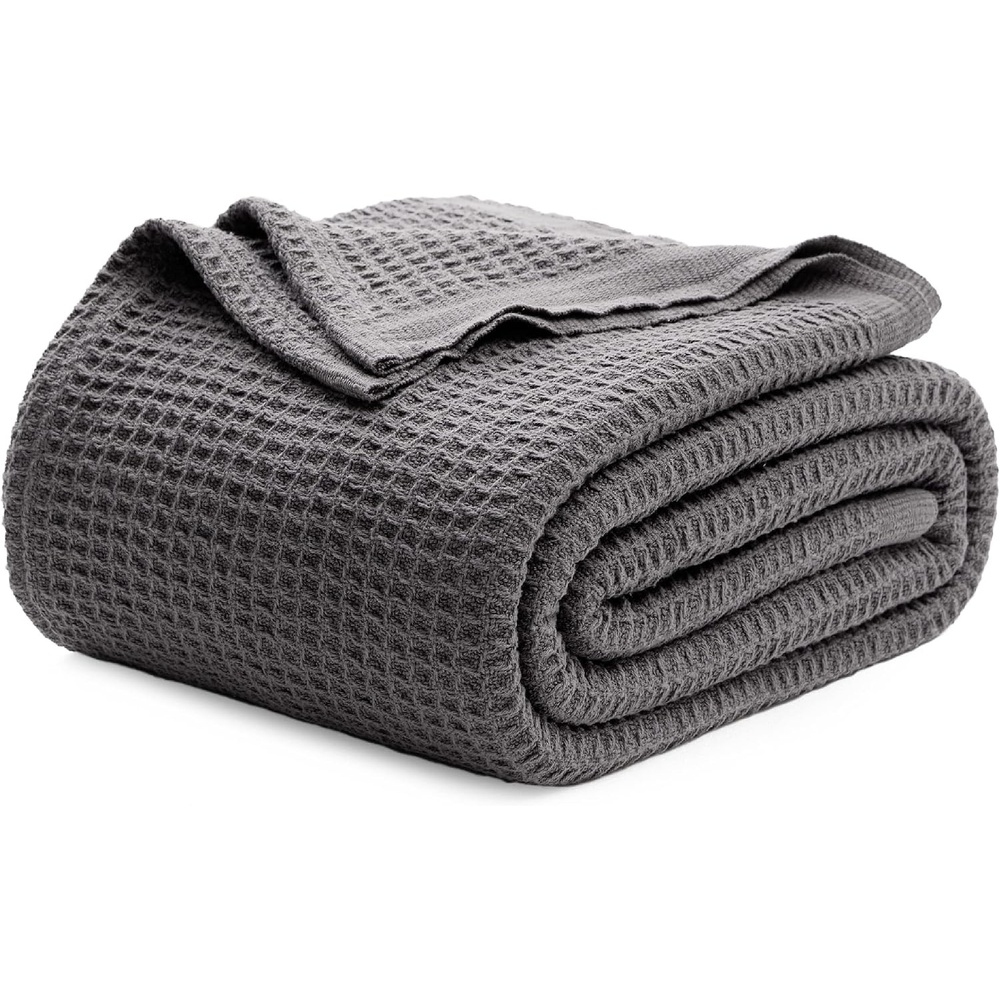 image:imageBedsure 100 Cotton Blanket Queen Size for Bed Cooling Breathable and Soft for Summer and Fall Thick Cozy Waffle Weave Blanket Gifts for Women White 90x90 Inches12 Dark Grey