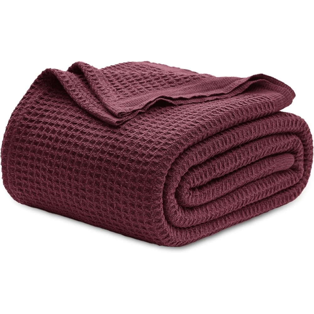 image:imageBedsure 100 Cotton Blanket Queen Size for Bed Cooling Breathable and Soft for Summer and Fall Thick Cozy Waffle Weave Blanket Gifts for Women White 90x90 Inches16 Burgundy
