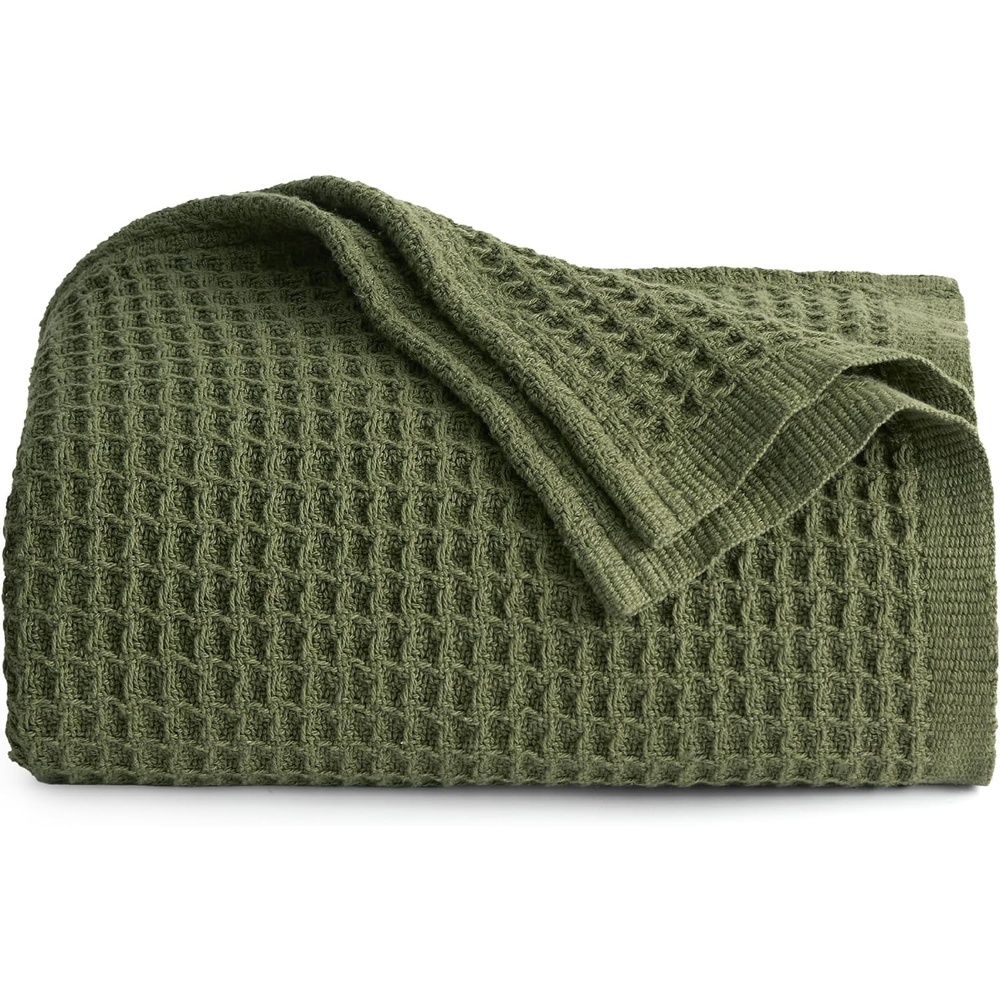 image:imageBedsure 100 Cotton Blanket Queen Size for Bed Cooling Breathable and Soft for Summer and Fall Thick Cozy Waffle Weave Blanket Gifts for Women White 90x90 Inches11 Moss Green